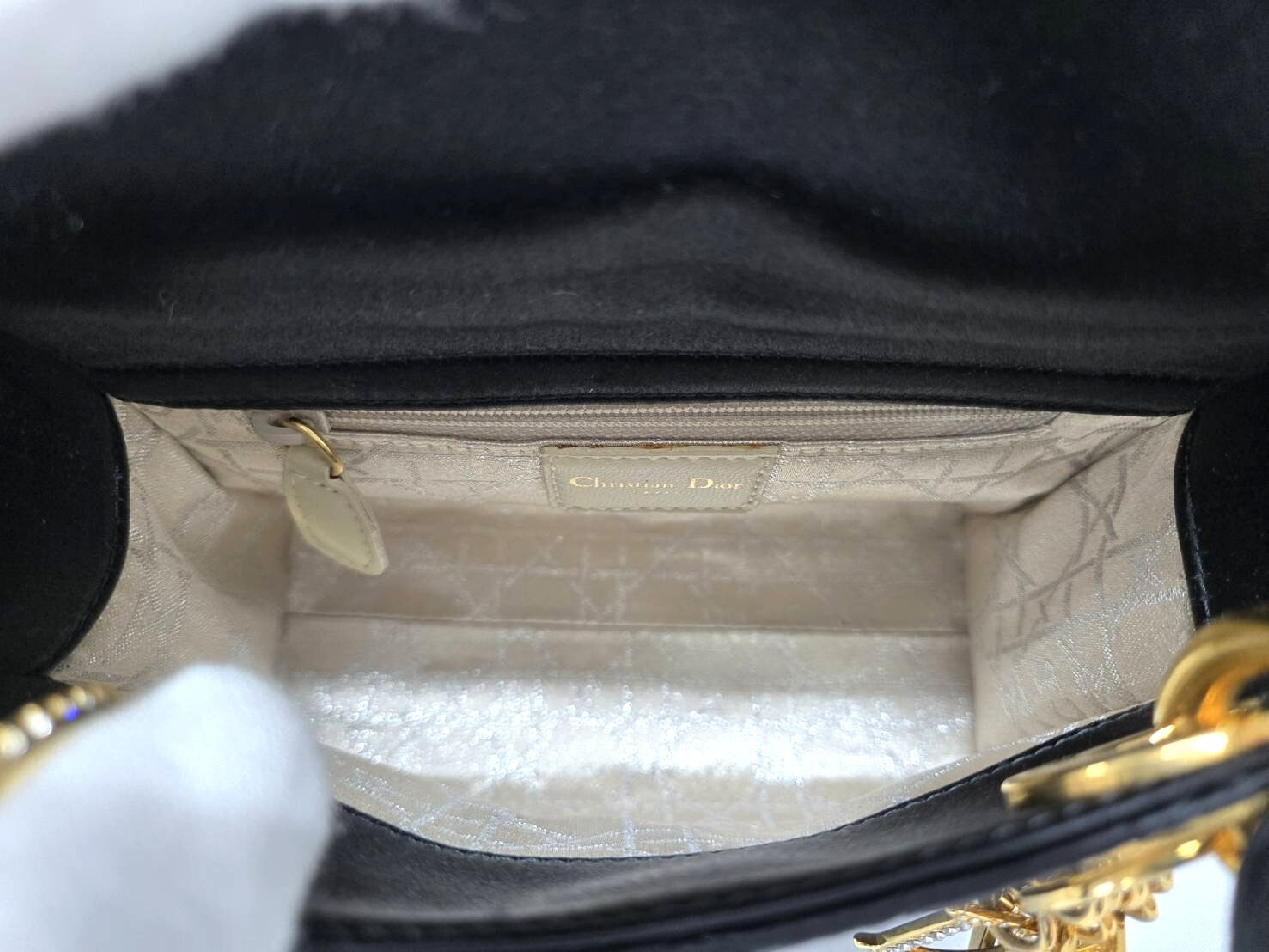 Lady Dior Satin Rhinestone Gold Handbag — view 11