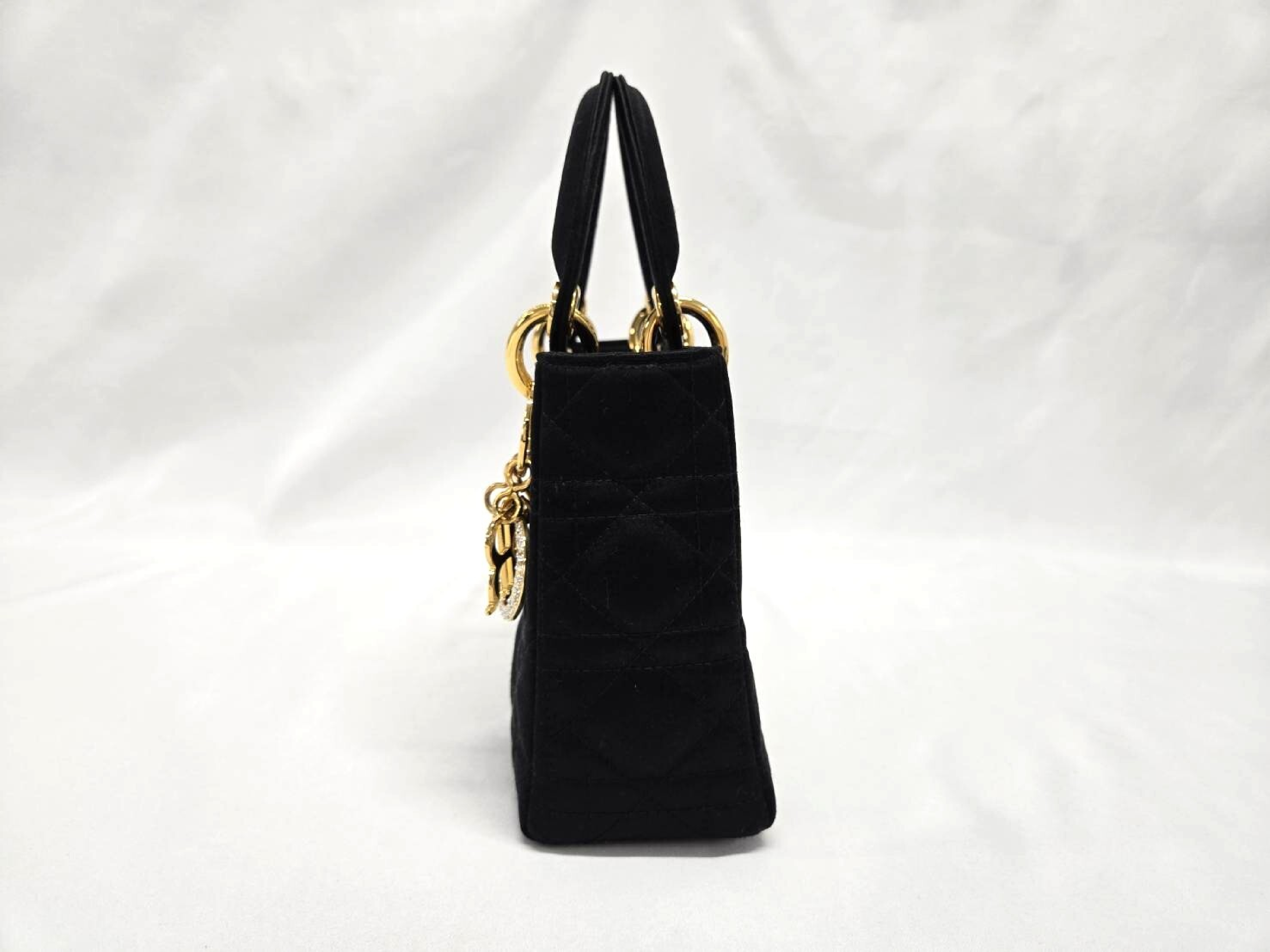 Lady Dior Satin Rhinestone Gold Handbag — view 4