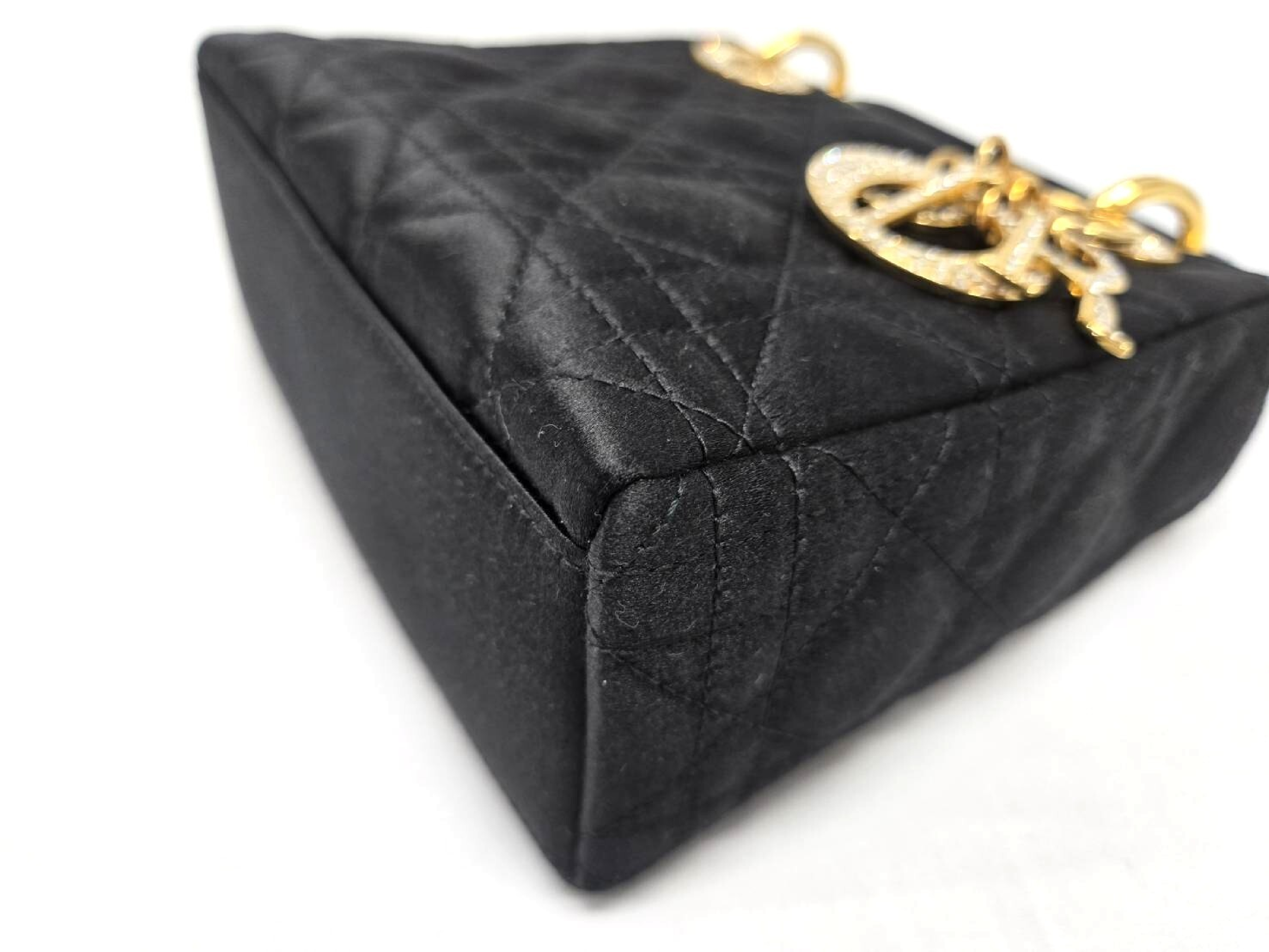 Lady Dior Satin Rhinestone Gold Handbag — view 5