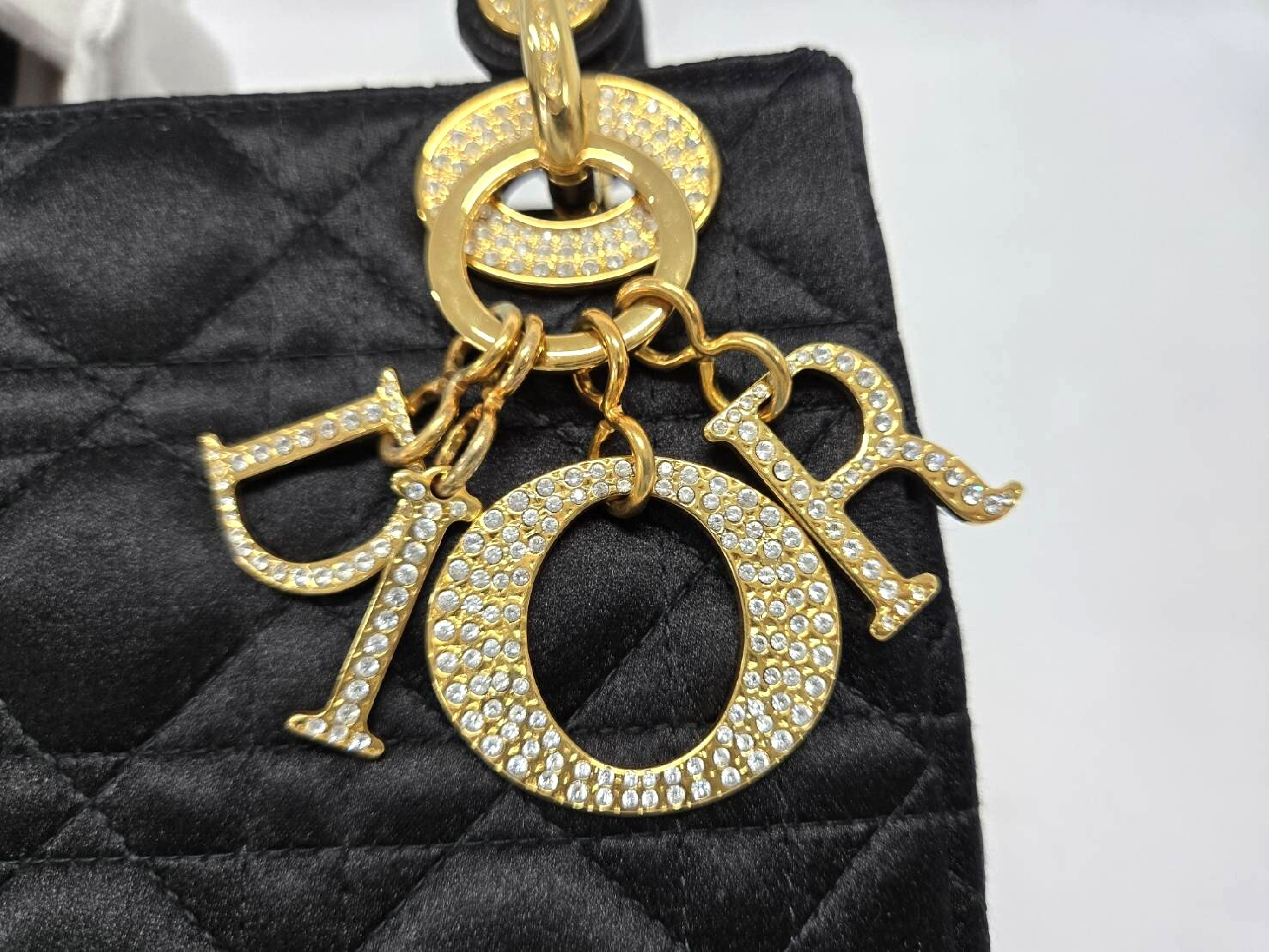 Lady Dior Satin Rhinestone Gold Handbag — view 7