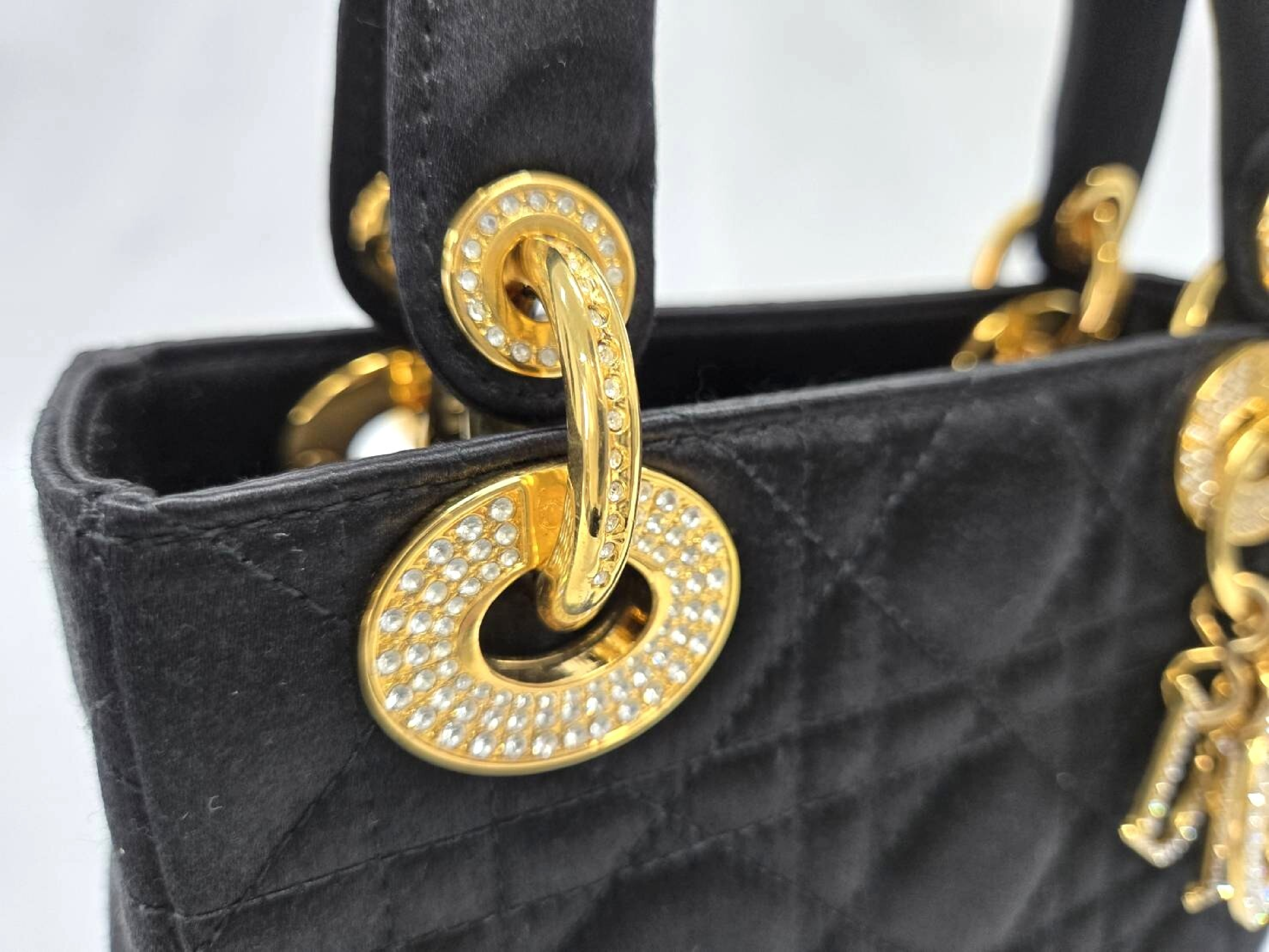 Lady Dior Satin Rhinestone Gold Handbag — view 8