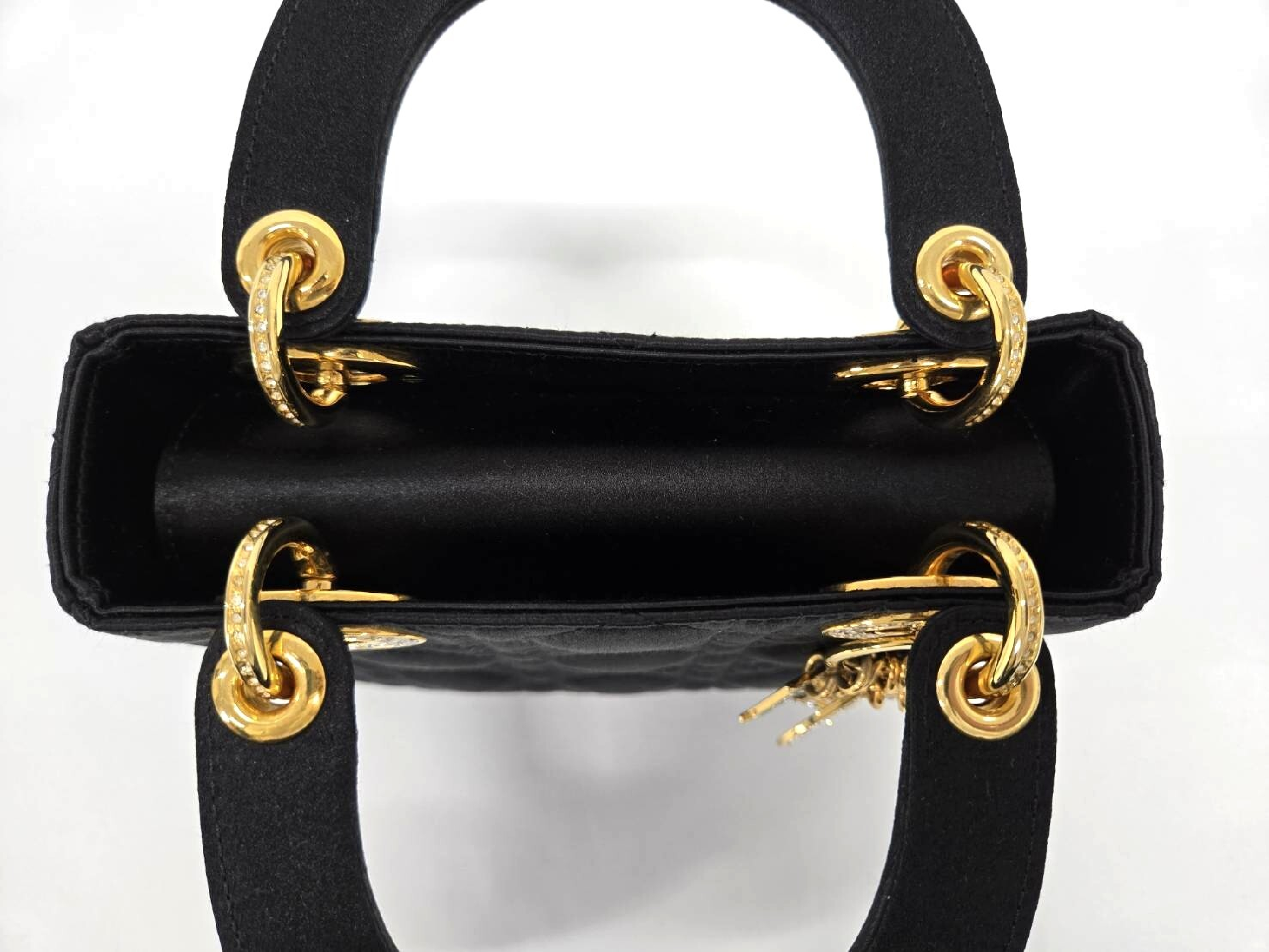Lady Dior Satin Rhinestone Gold Handbag — view 10