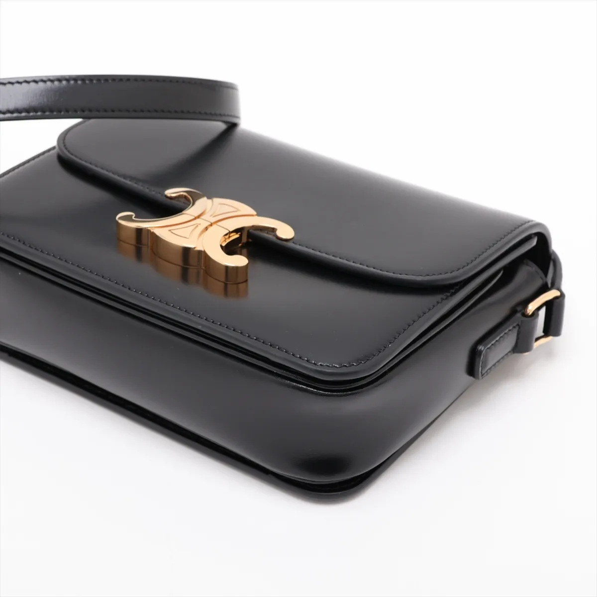 Teen Triomphe Leather Shoulder Bag, Black — view 3