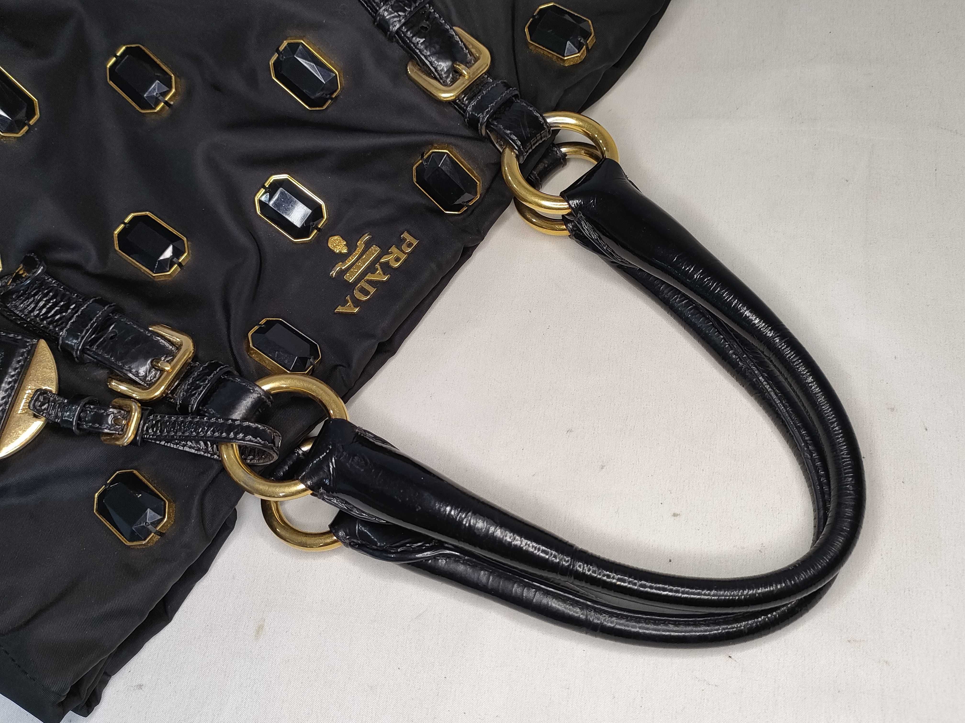 Nylon Prada Tote Bag with Rhinestones Nylon Leather Tote Bag — view 3