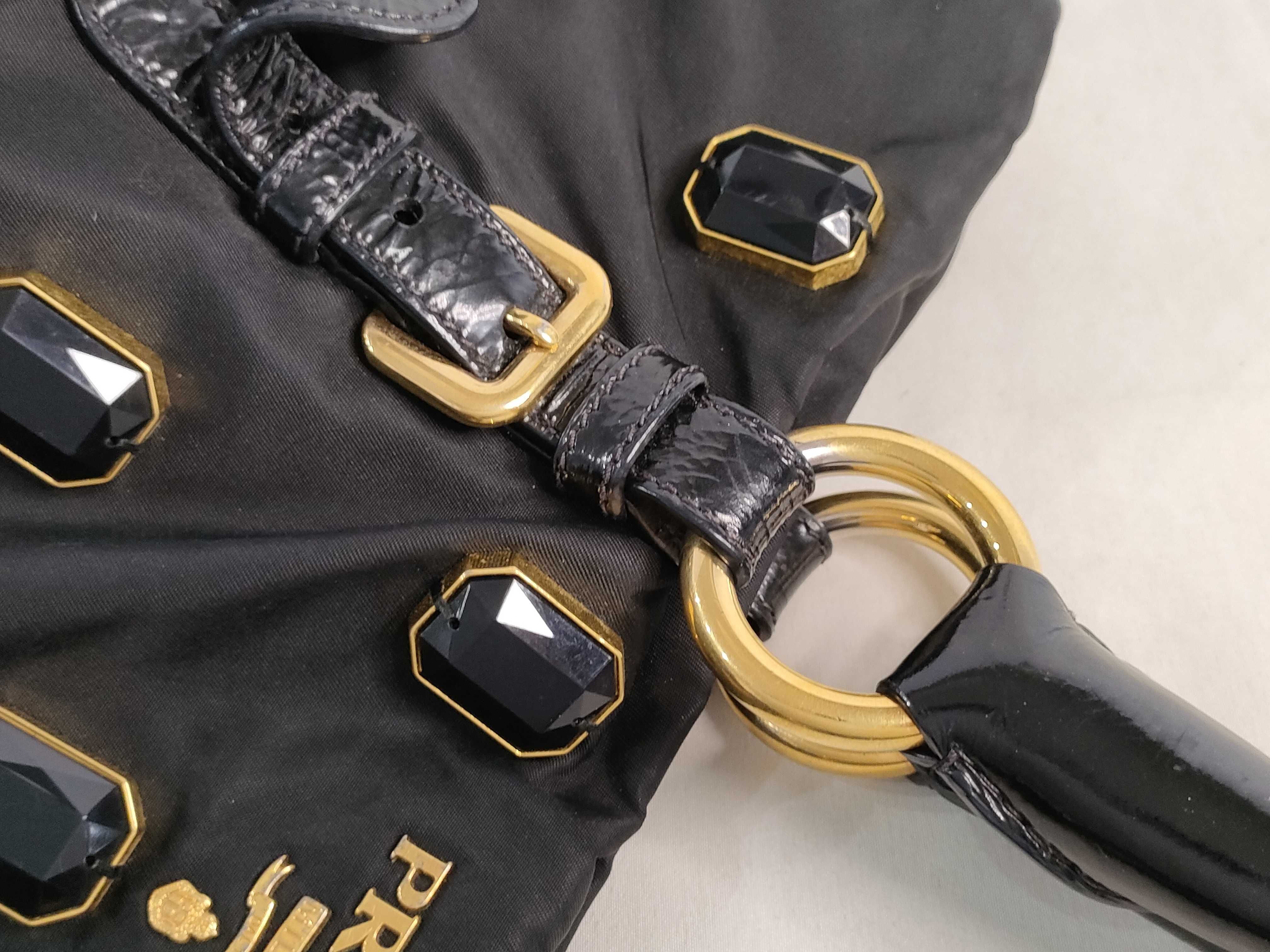 Nylon Prada Tote Bag with Rhinestones Nylon Leather Tote Bag — view 5