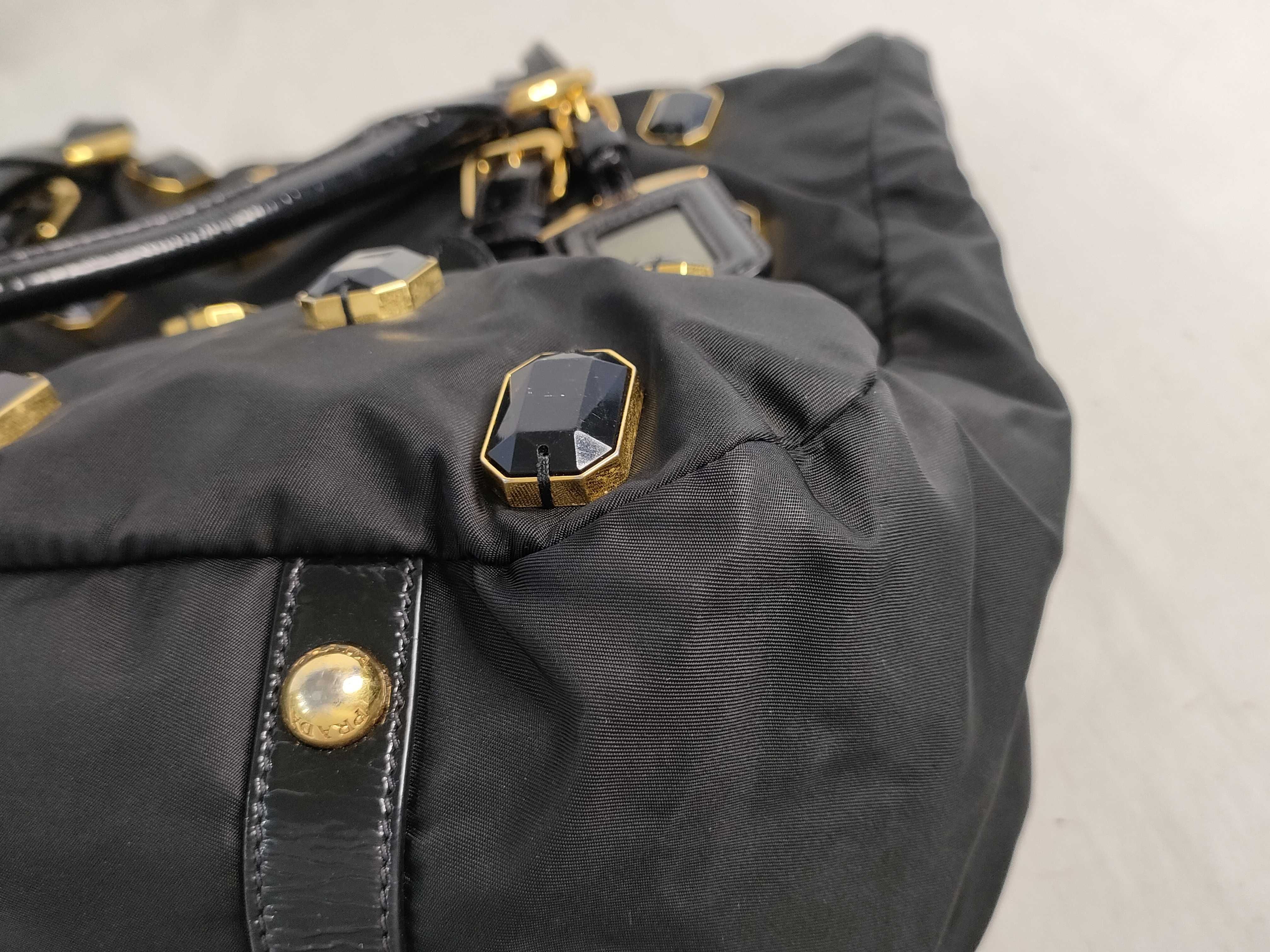 Nylon Prada Tote Bag with Rhinestones Nylon Leather Tote Bag — view 6