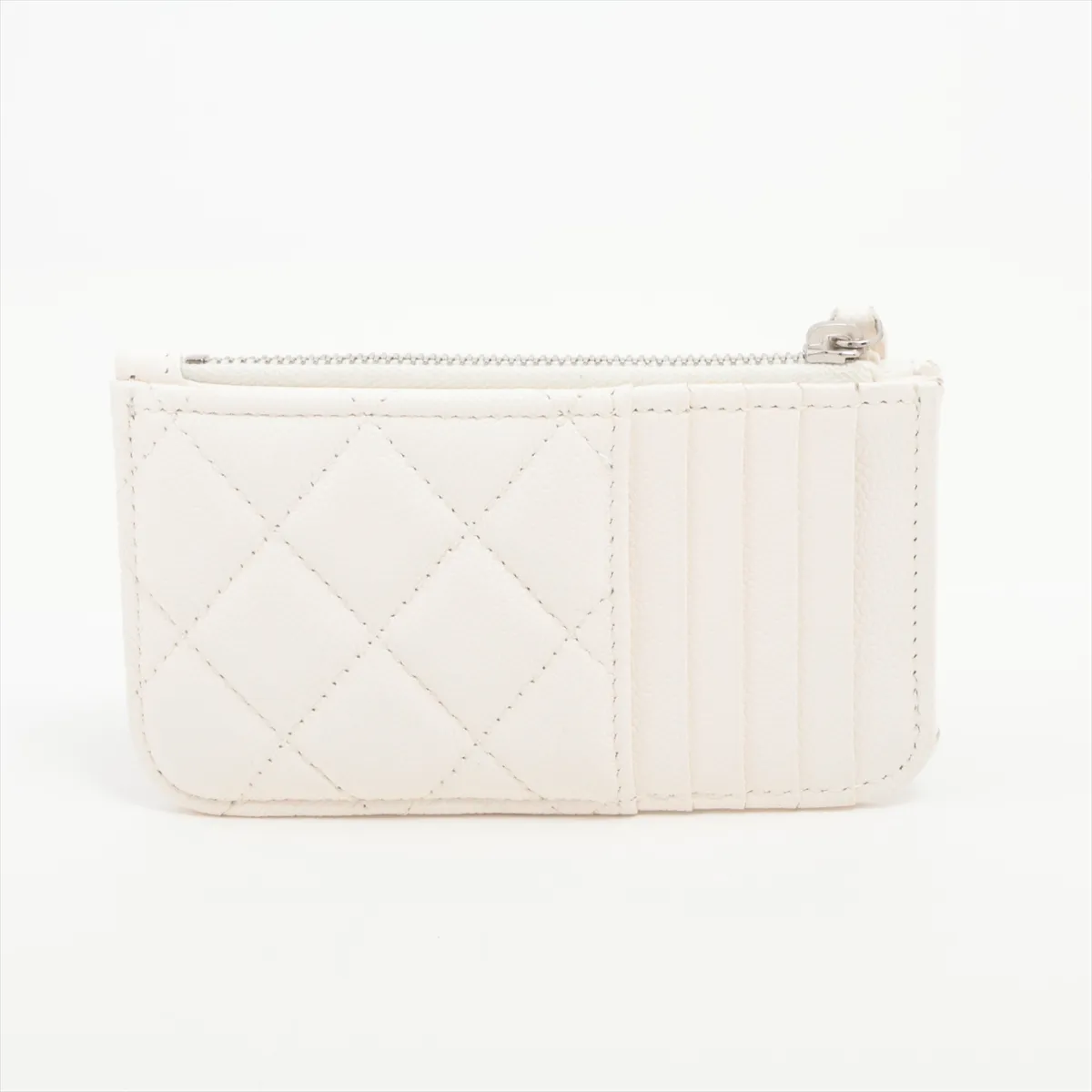 Matelassé Caviar Skin Fragment Case, White, Silver Hardware, P3C27A5E — view 2