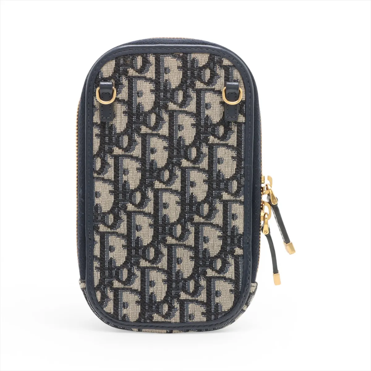Oblique Phone Holder Canvas x Leather Chain Shoulder Bag Navy — view 2