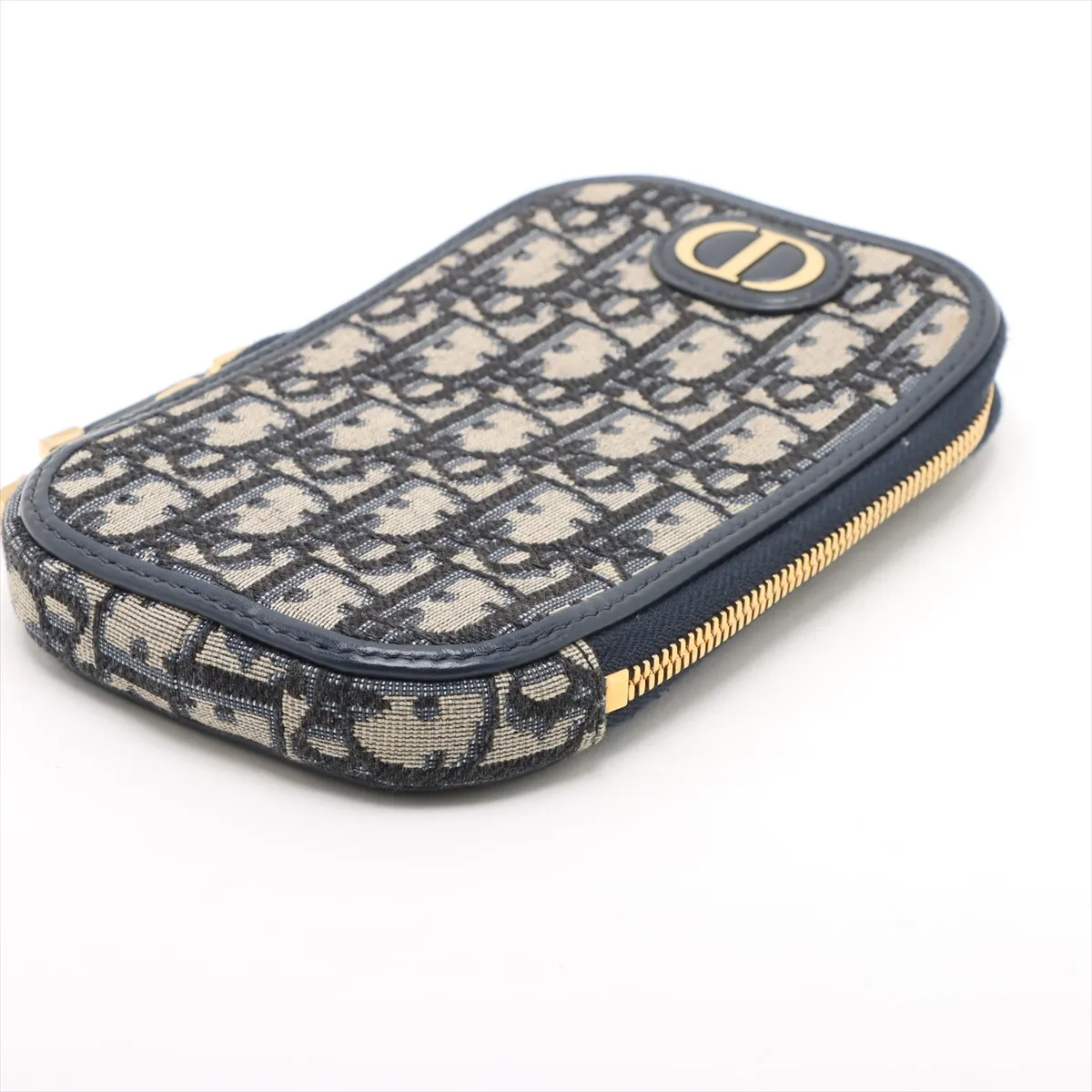 Oblique Phone Holder Canvas x Leather Chain Shoulder Bag Navy — view 3