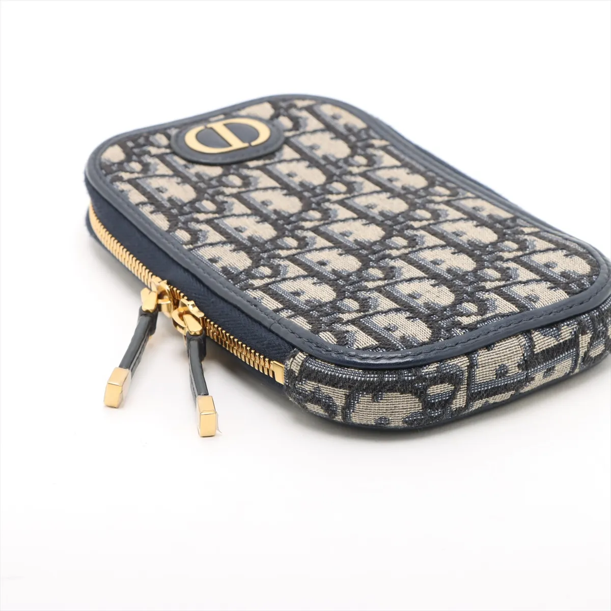Oblique Phone Holder Canvas x Leather Chain Shoulder Bag Navy — view 4