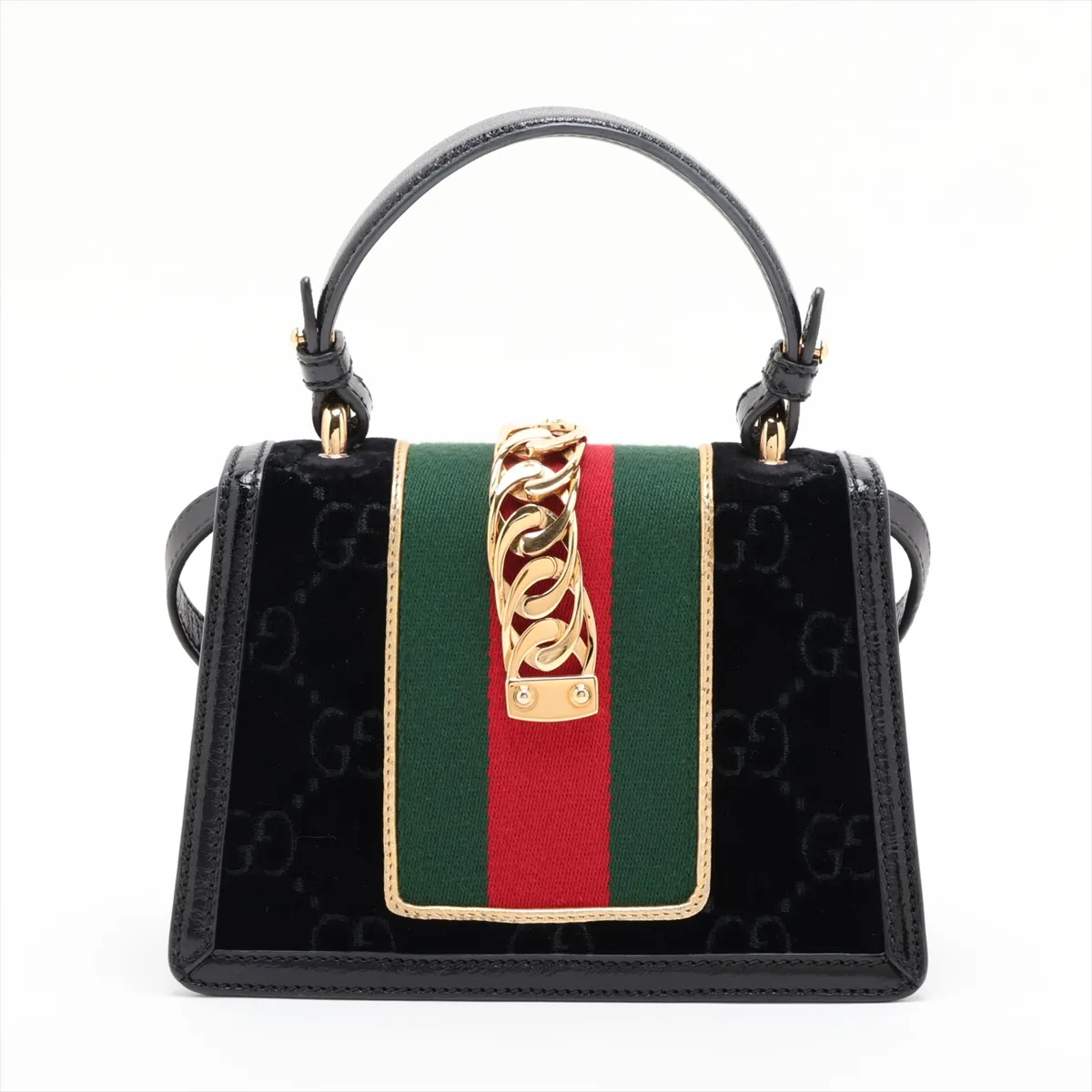 GG Velvet Sylvie Velvet 2-Way Handbag, Black, 470270 — view 2