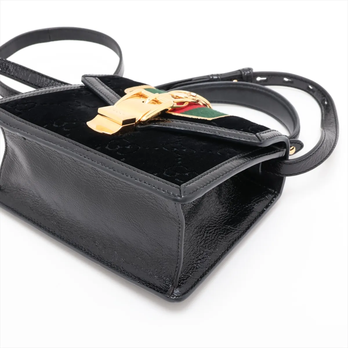 GG Velvet Sylvie Velvet 2-Way Handbag, Black, 470270 — view 3