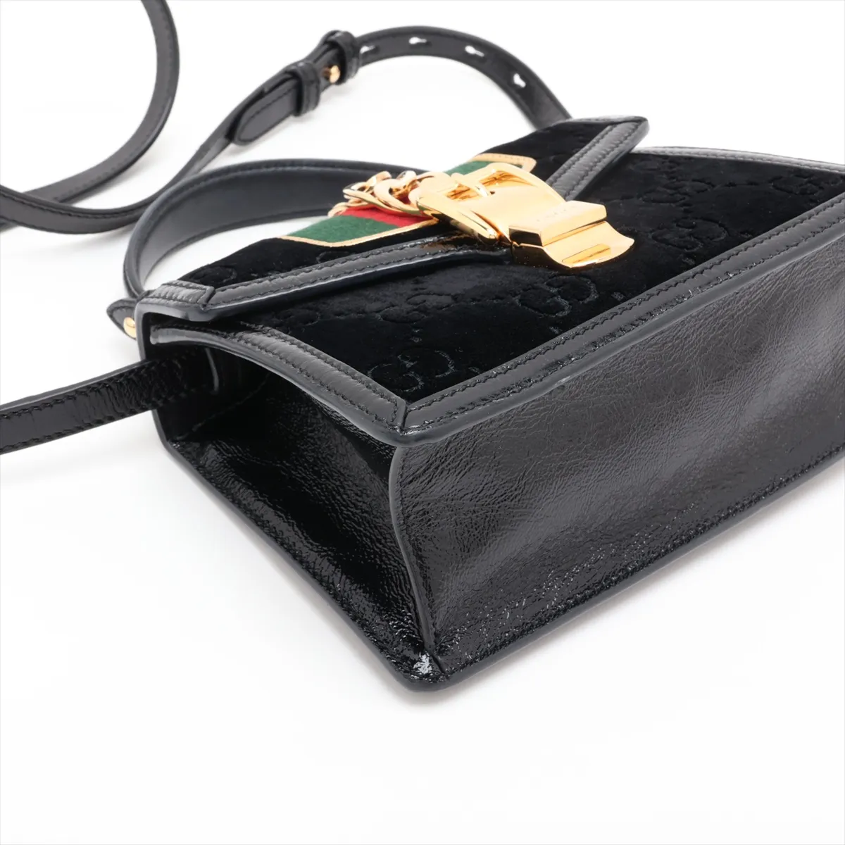 GG Velvet Sylvie Velvet 2-Way Handbag, Black, 470270 — view 4