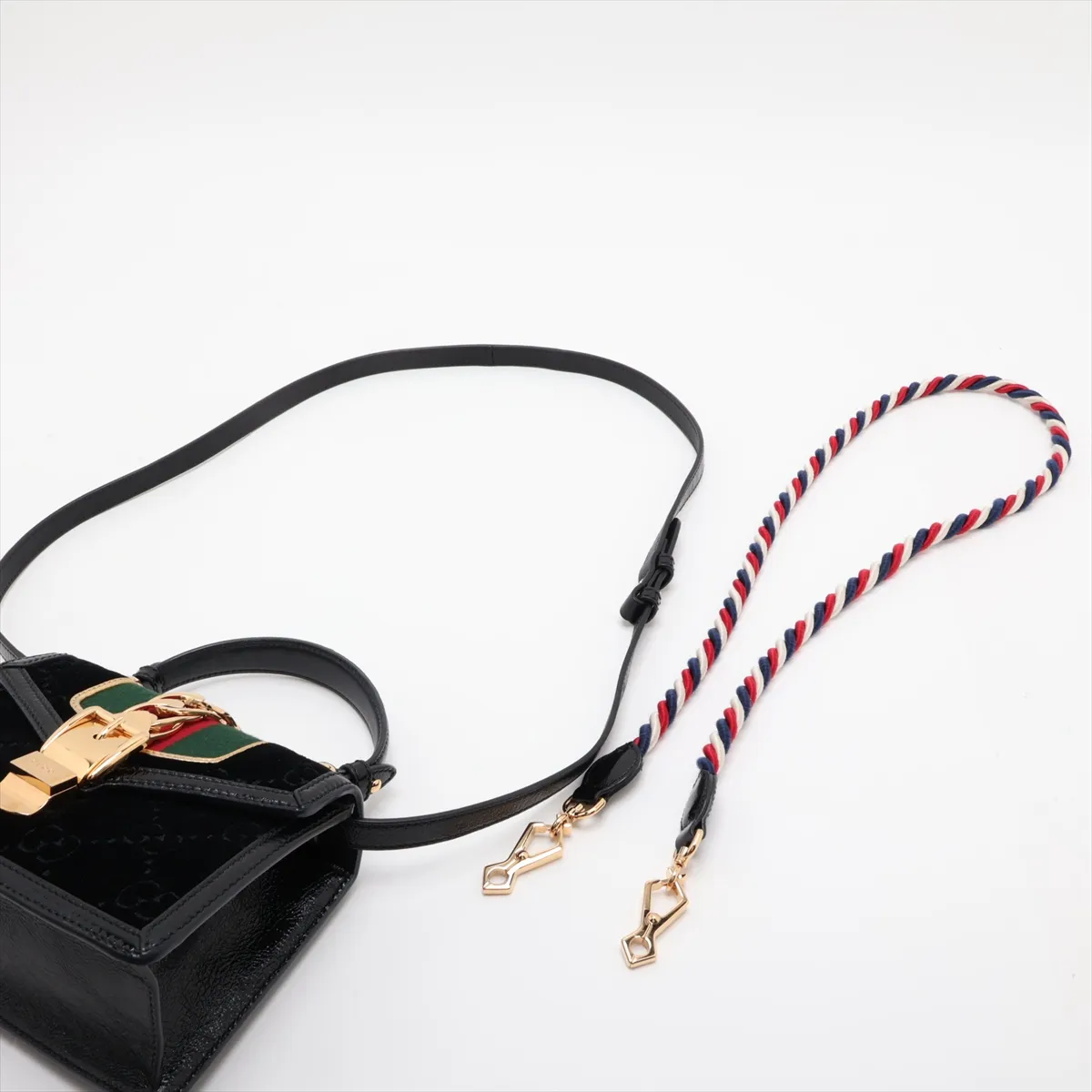 GG Velvet Sylvie Velvet 2-Way Handbag, Black, 470270 — view 7