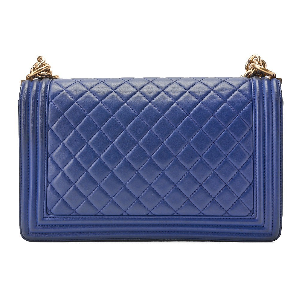 Lambskin Boy Chanel 28 Large Size Chain Shoulder Bag, Blue — view 2
