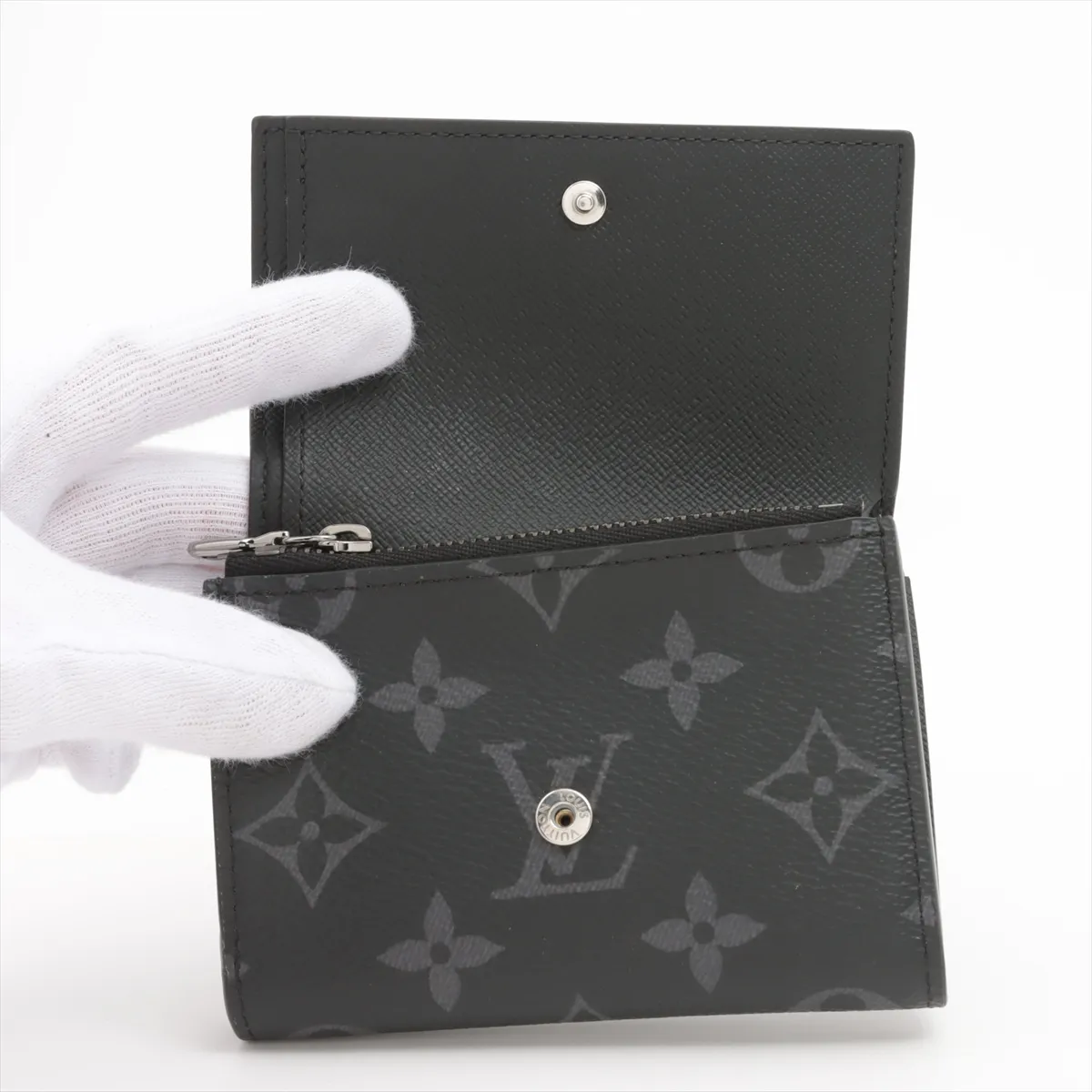 Monogram Eclipse Victor Wallet M12598 Black Compact Wallet with Initials RFID Reactive — view 3