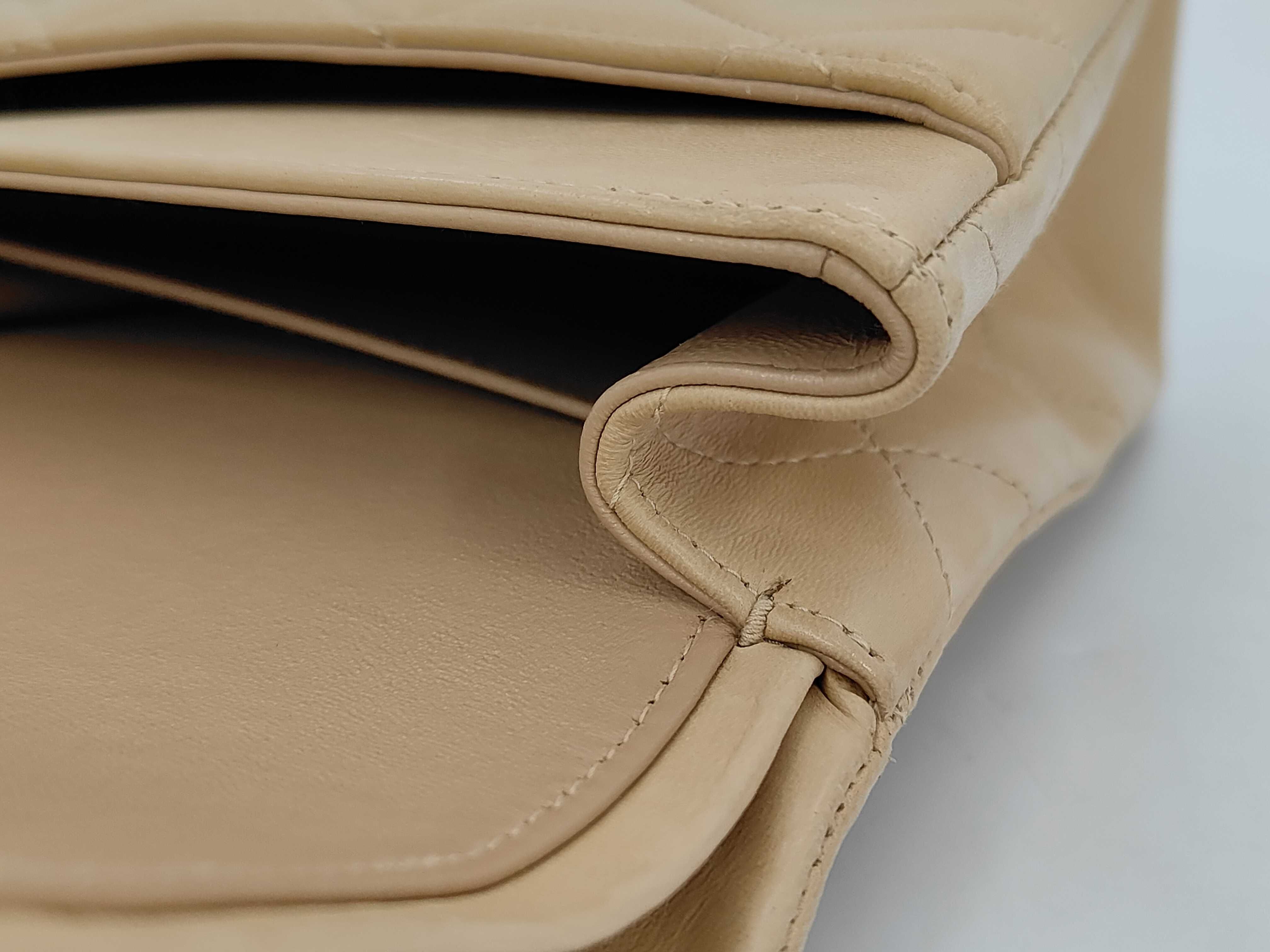 Lambskin Matelassé Double Flap Double Chain Shoulder Bag, Beige, Series 7 — view 13