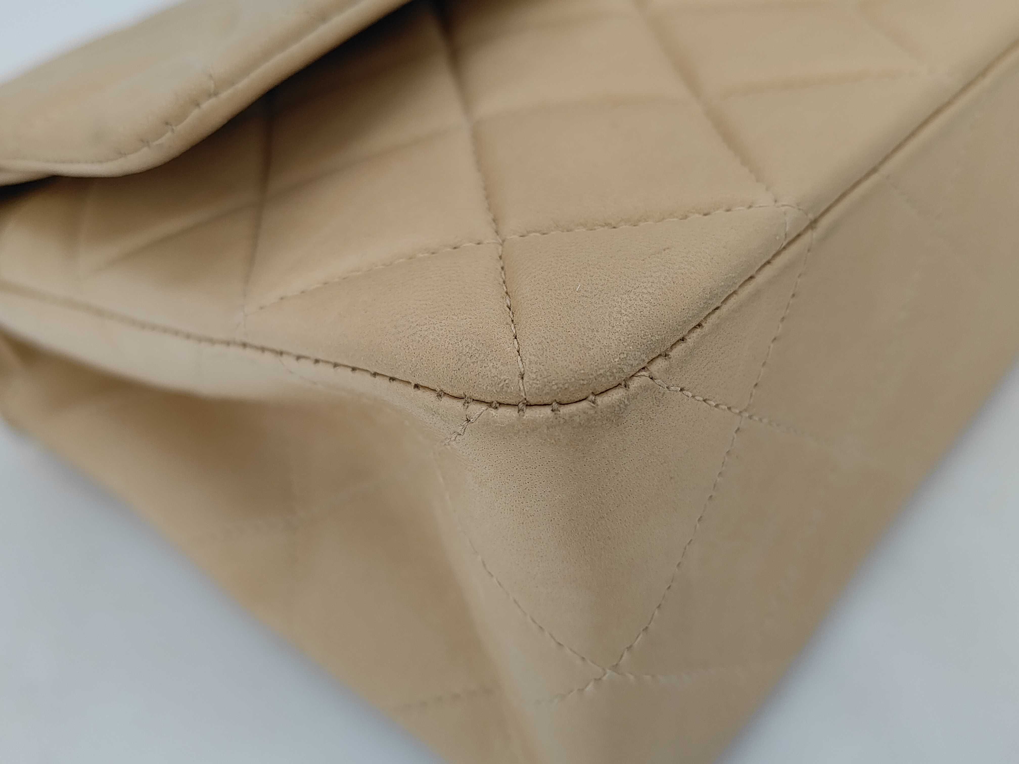 Lambskin Matelassé Double Flap Double Chain Shoulder Bag, Beige, Series 7 — view 3