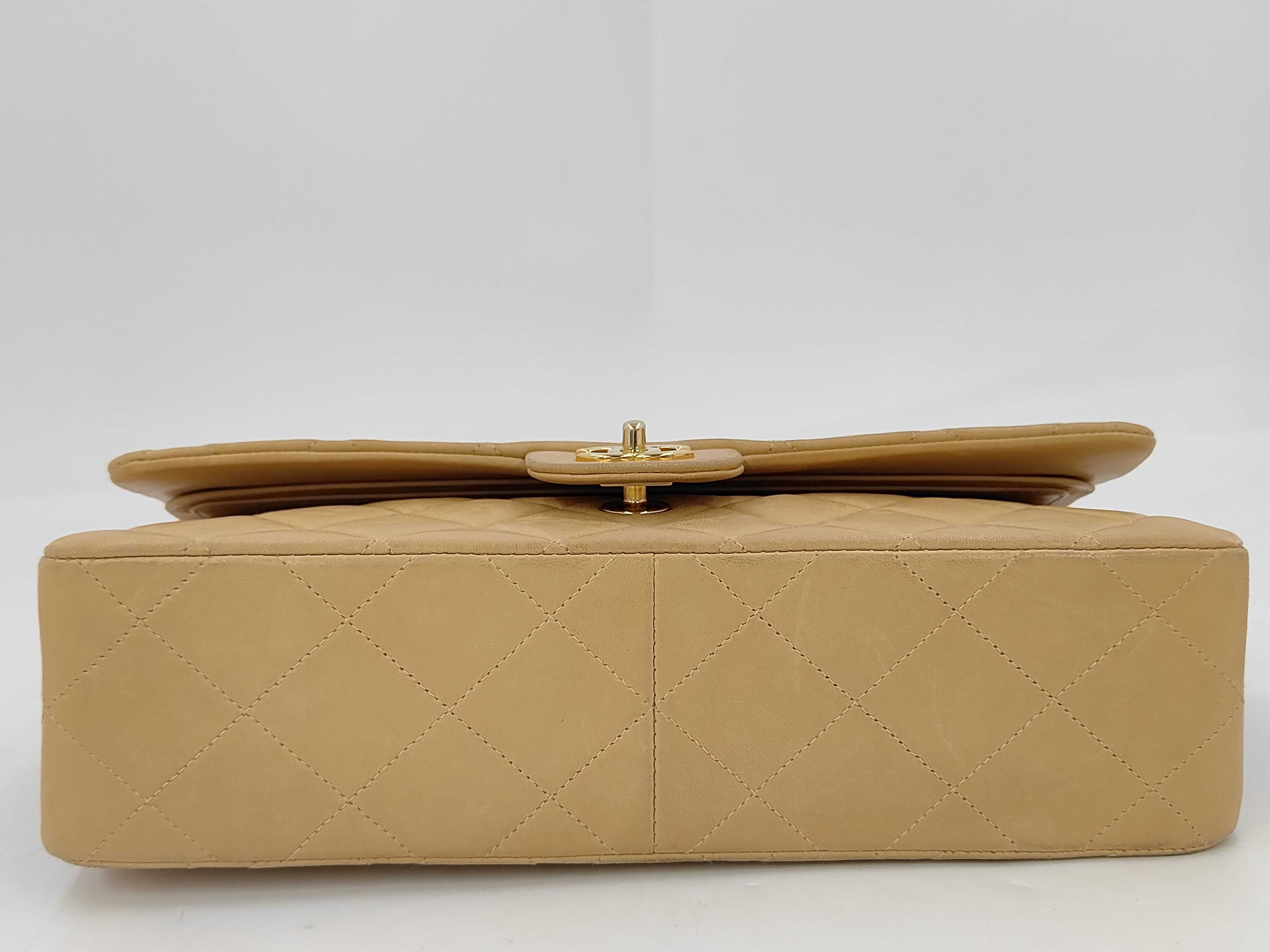 Lambskin Matelassé Double Flap Double Chain Shoulder Bag, Beige, Series 7 — view 4