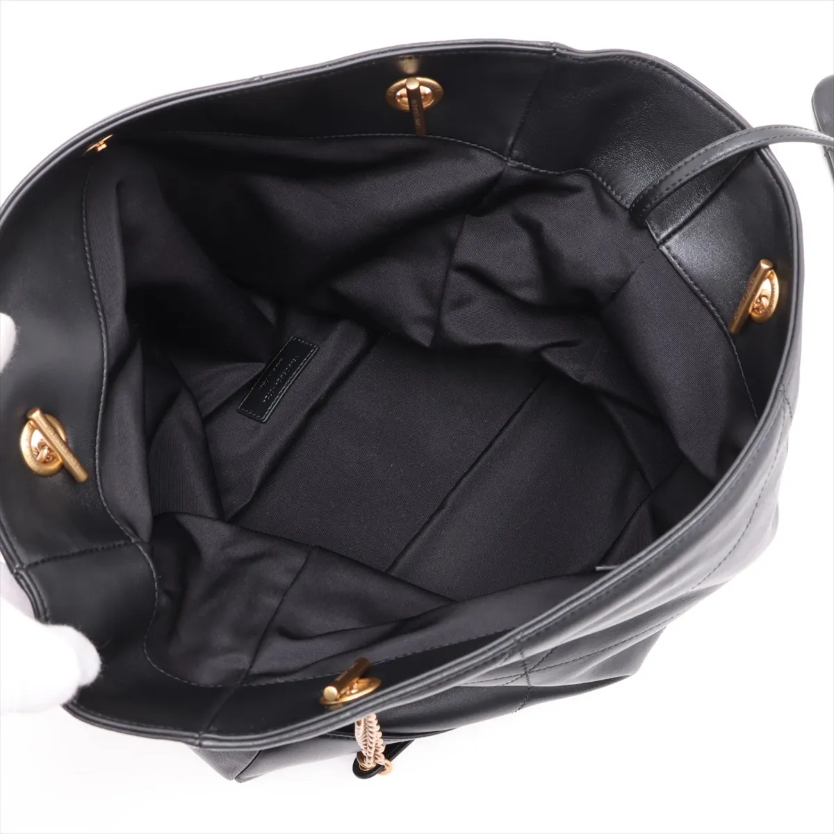 Jamie Leather Chain Tote Bag, Black, 809824 — view 7