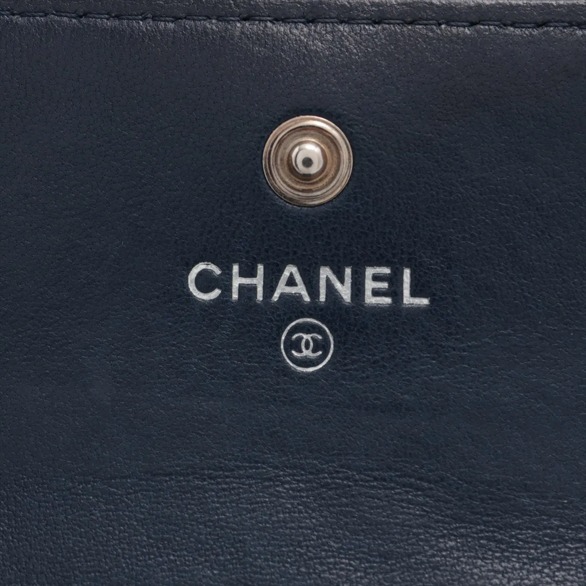Camellia Leather Compact Wallet, Navy, Silver Hardware — view 7