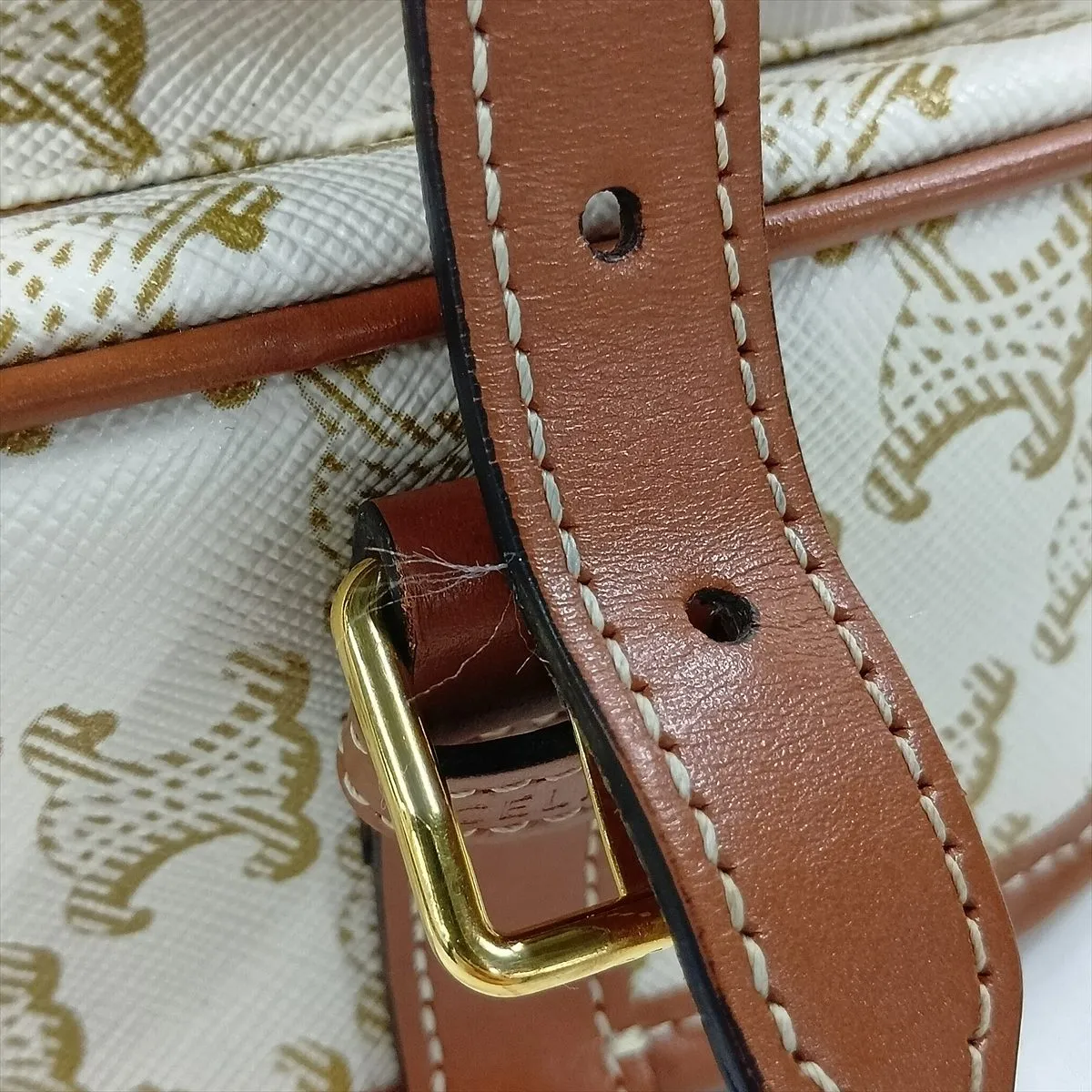 Triomphe Medium Folco PVC x Leather Shoulder Bag, Beige — view 15