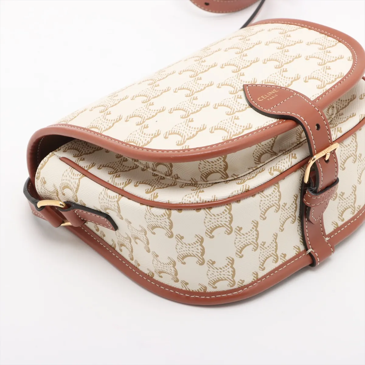 Triomphe Medium Folco PVC x Leather Shoulder Bag, Beige — view 4