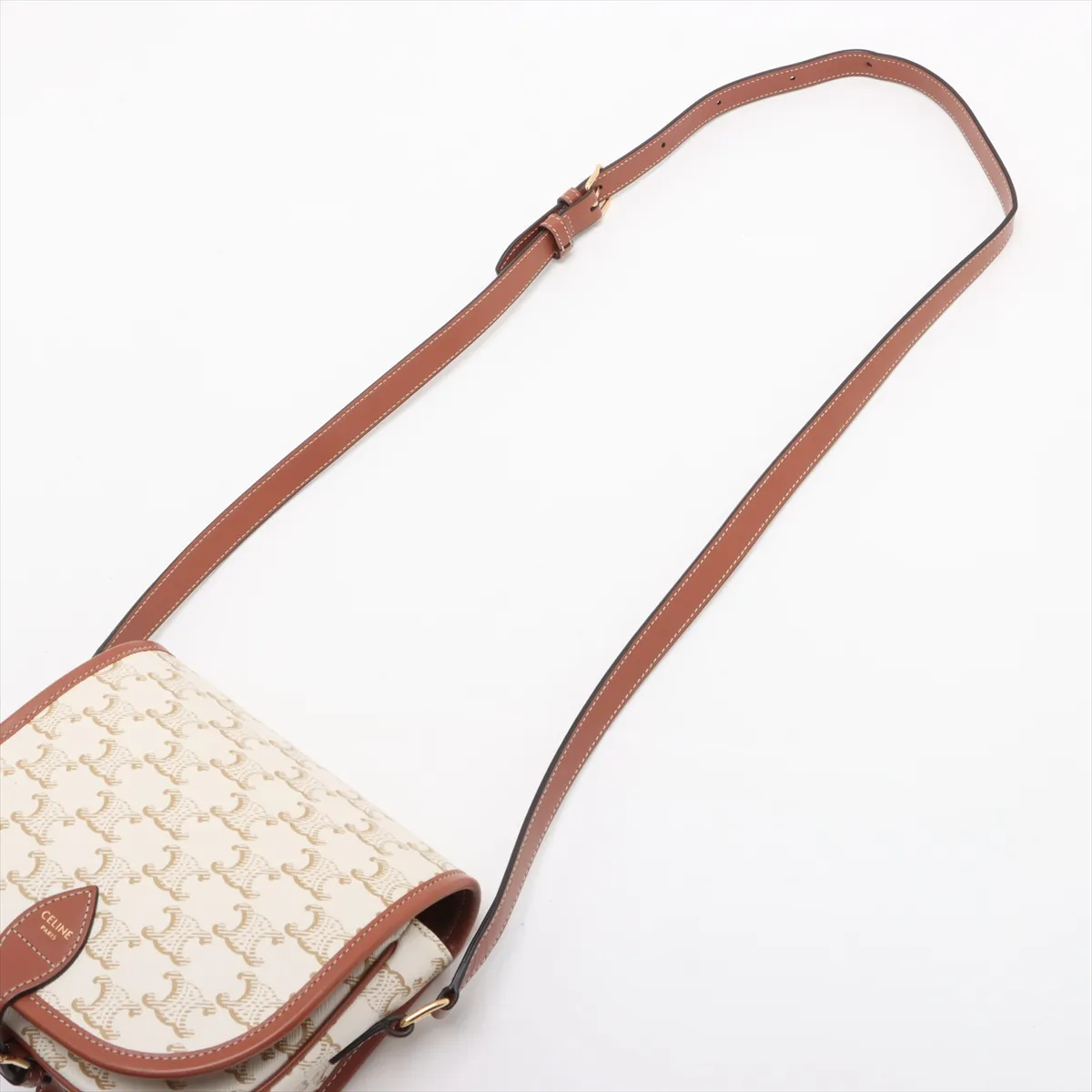 Triomphe Medium Folco PVC x Leather Shoulder Bag, Beige — view 5