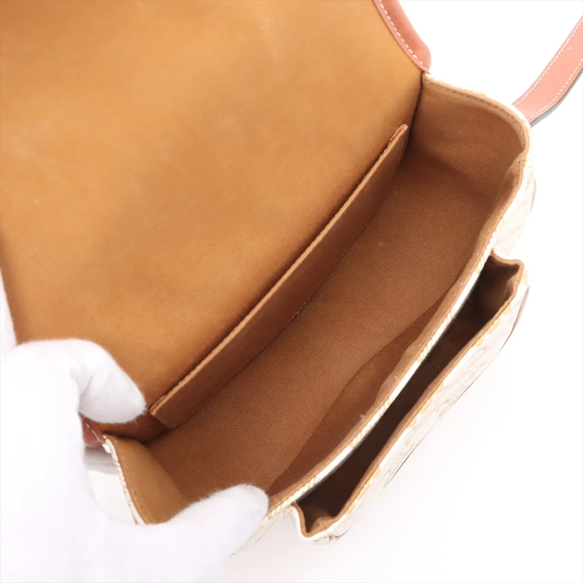 Triomphe Medium Folco PVC x Leather Shoulder Bag, Beige — view 6