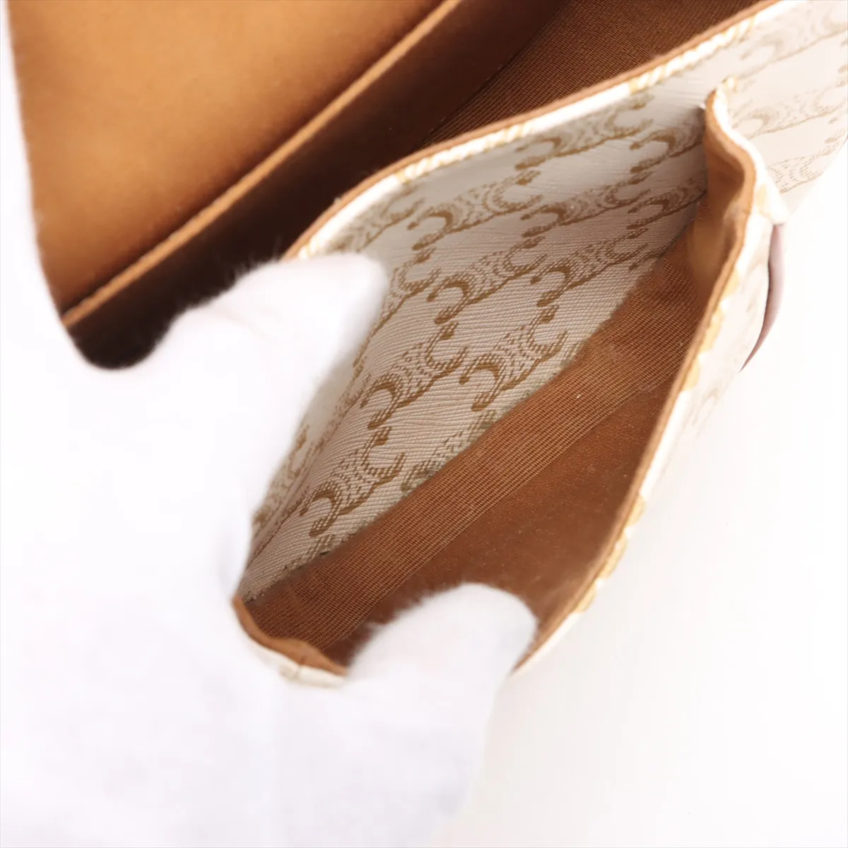 Triomphe Medium Folco PVC x Leather Shoulder Bag, Beige — view 7