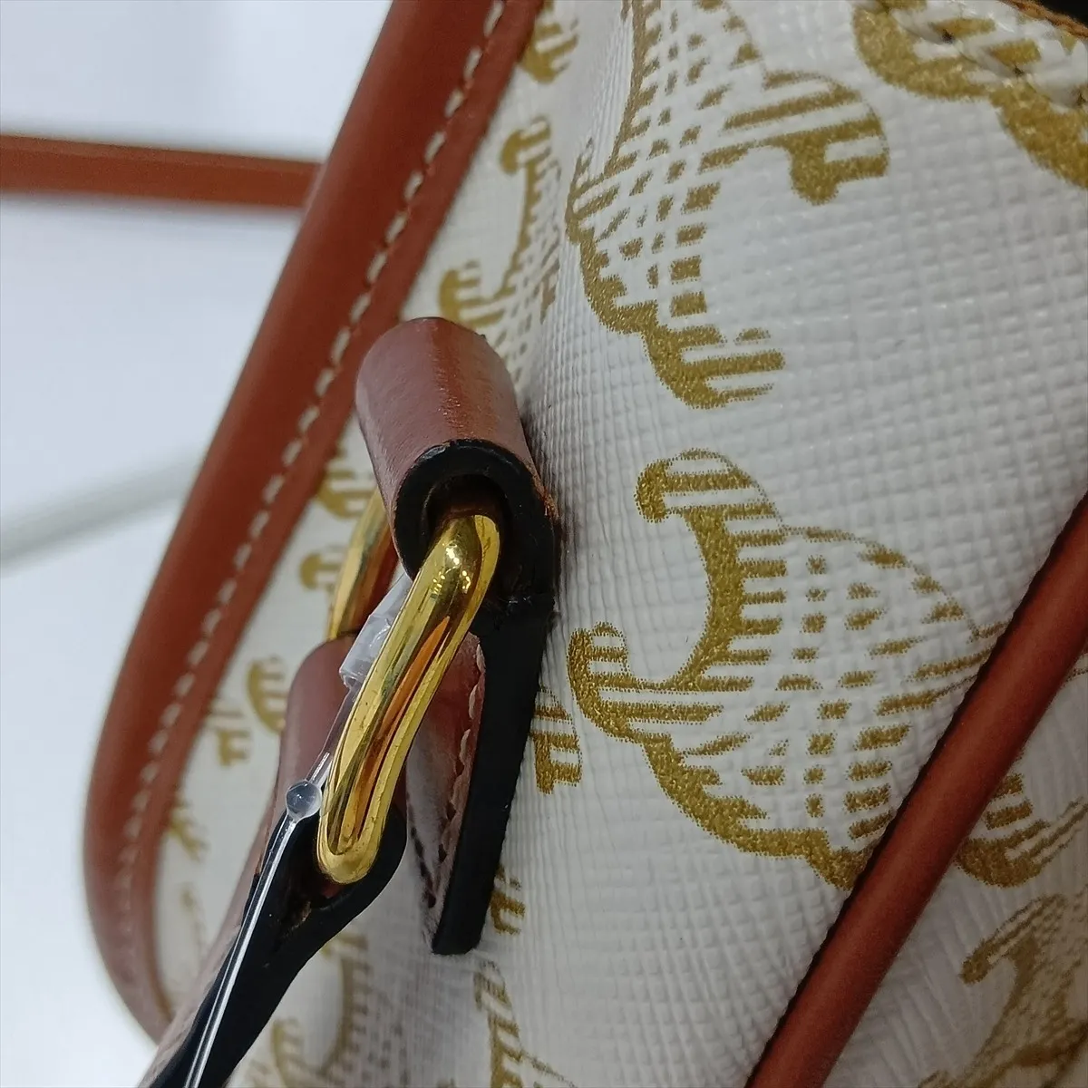 Triomphe Medium Folco PVC x Leather Shoulder Bag, Beige — view 10
