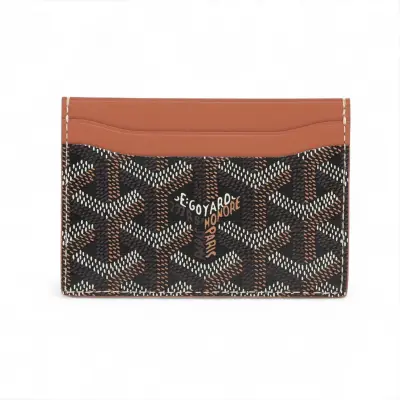 Herringbone Saint-Sulpice PVC x Leather Card Case Brown x Black