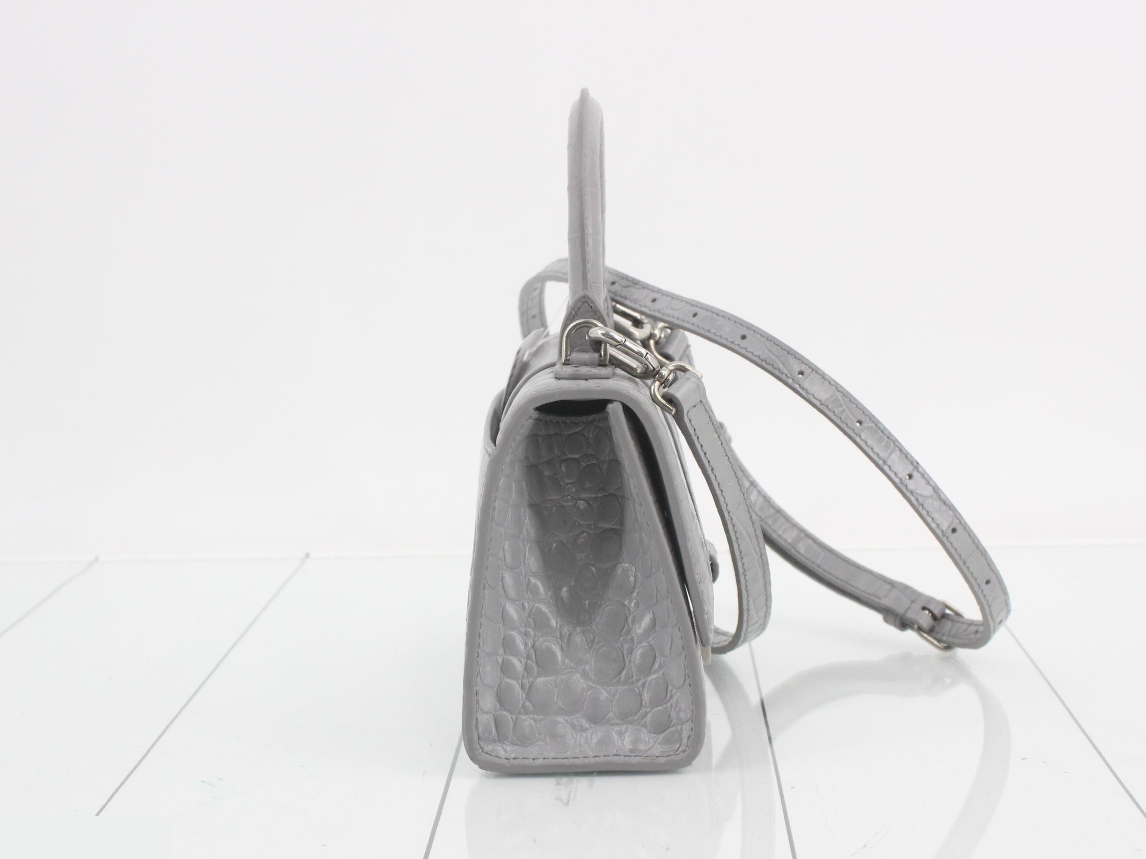 Hourglass XS Handbag, Crocodile Pattern, Gray, 2-Way Shoulder Bag — view 4