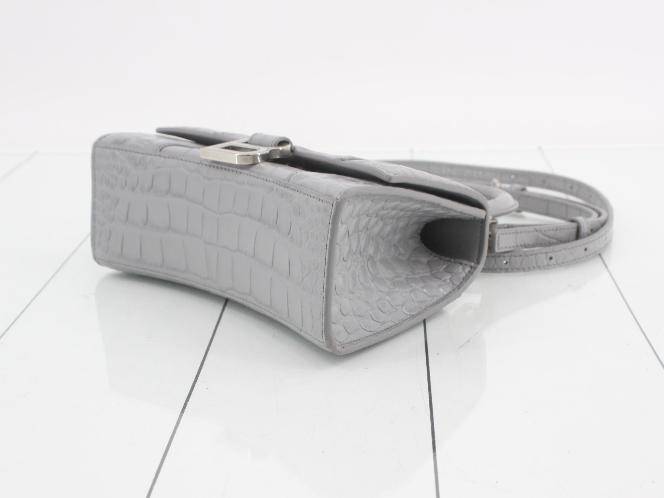 Hourglass XS Handbag, Crocodile Pattern, Gray, 2-Way Shoulder Bag — view 6