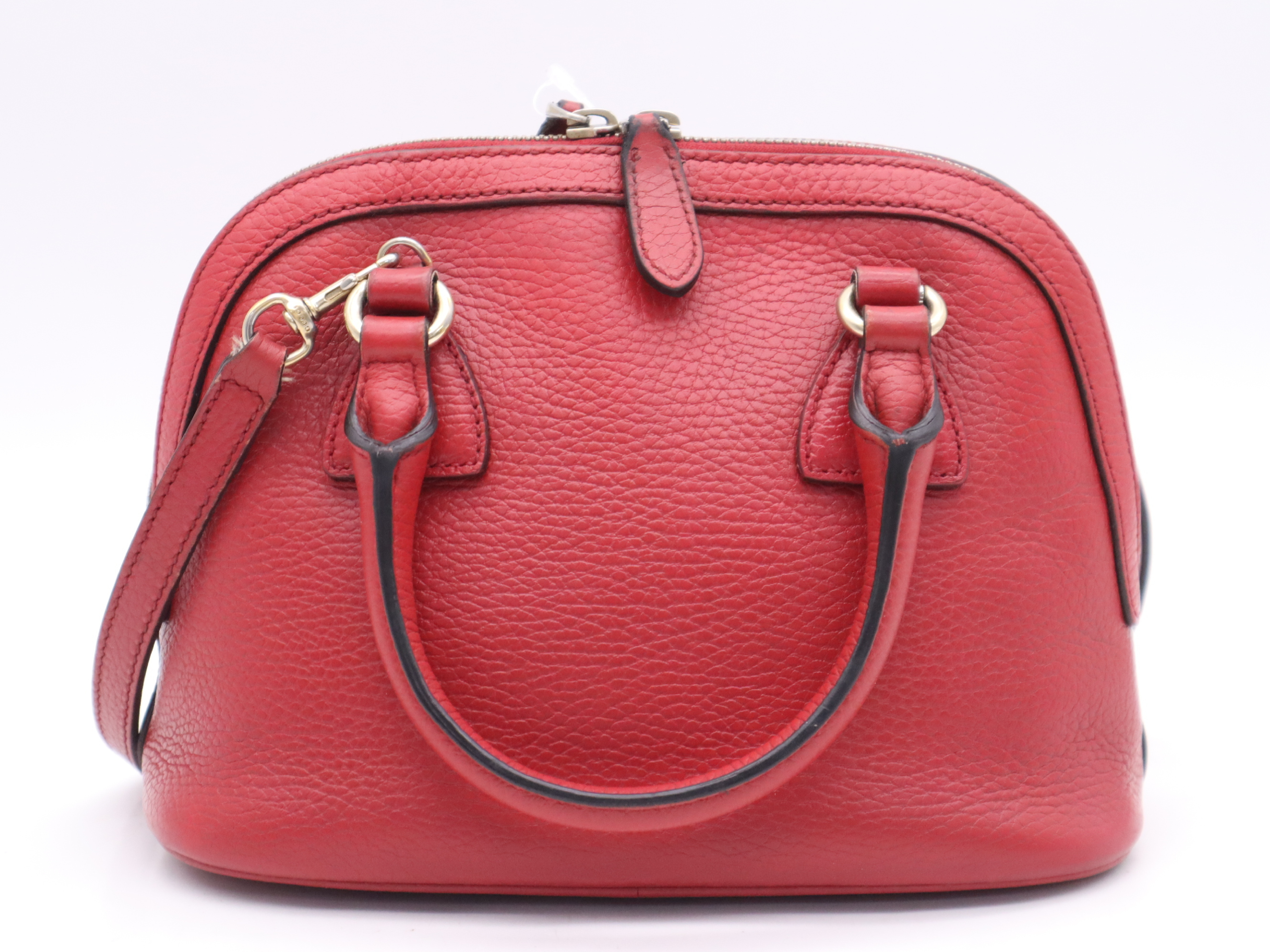 449661 Leather Interlocking G 2-Way Handbag, Red, Gold Hardware, with Shoulder Strap — view 2