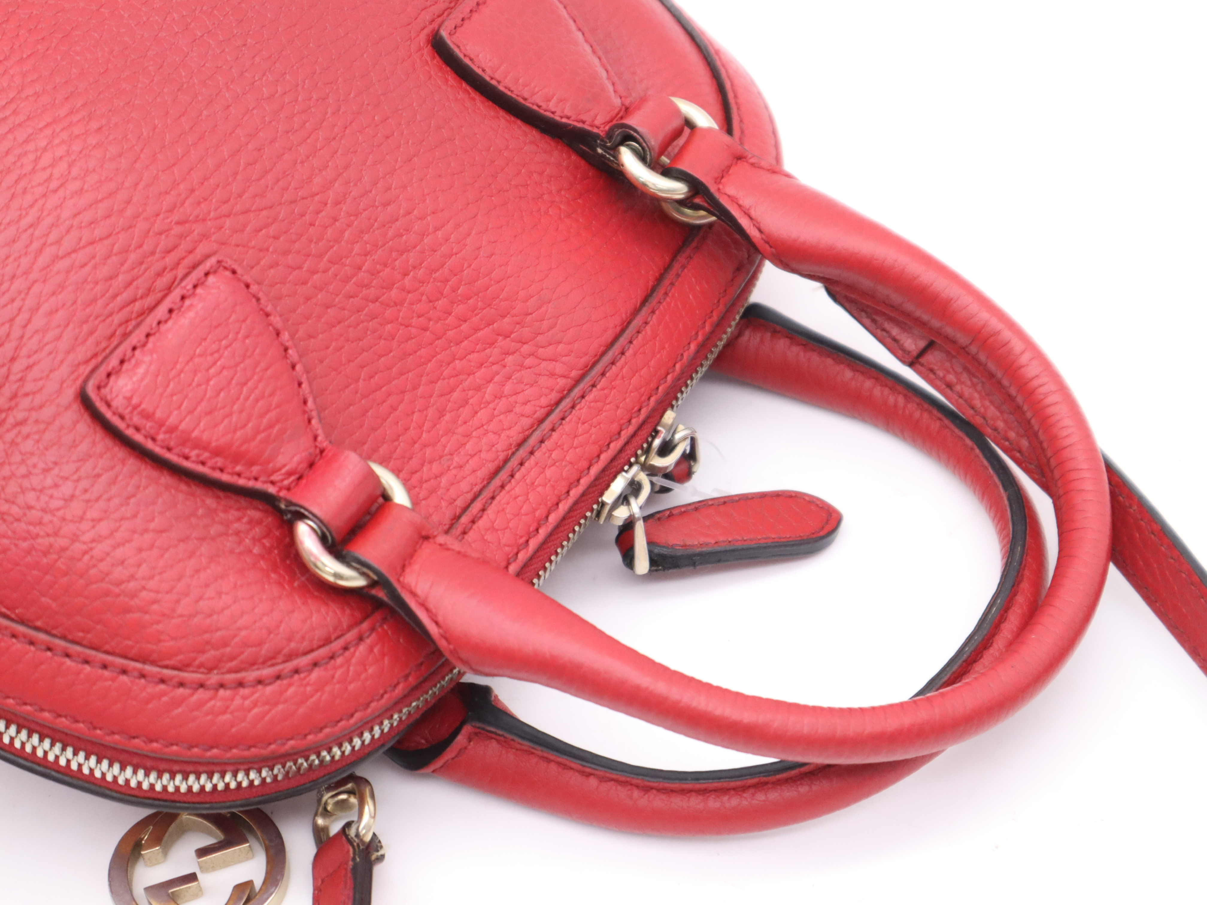 449661 Leather Interlocking G 2-Way Handbag, Red, Gold Hardware, with Shoulder Strap — view 6