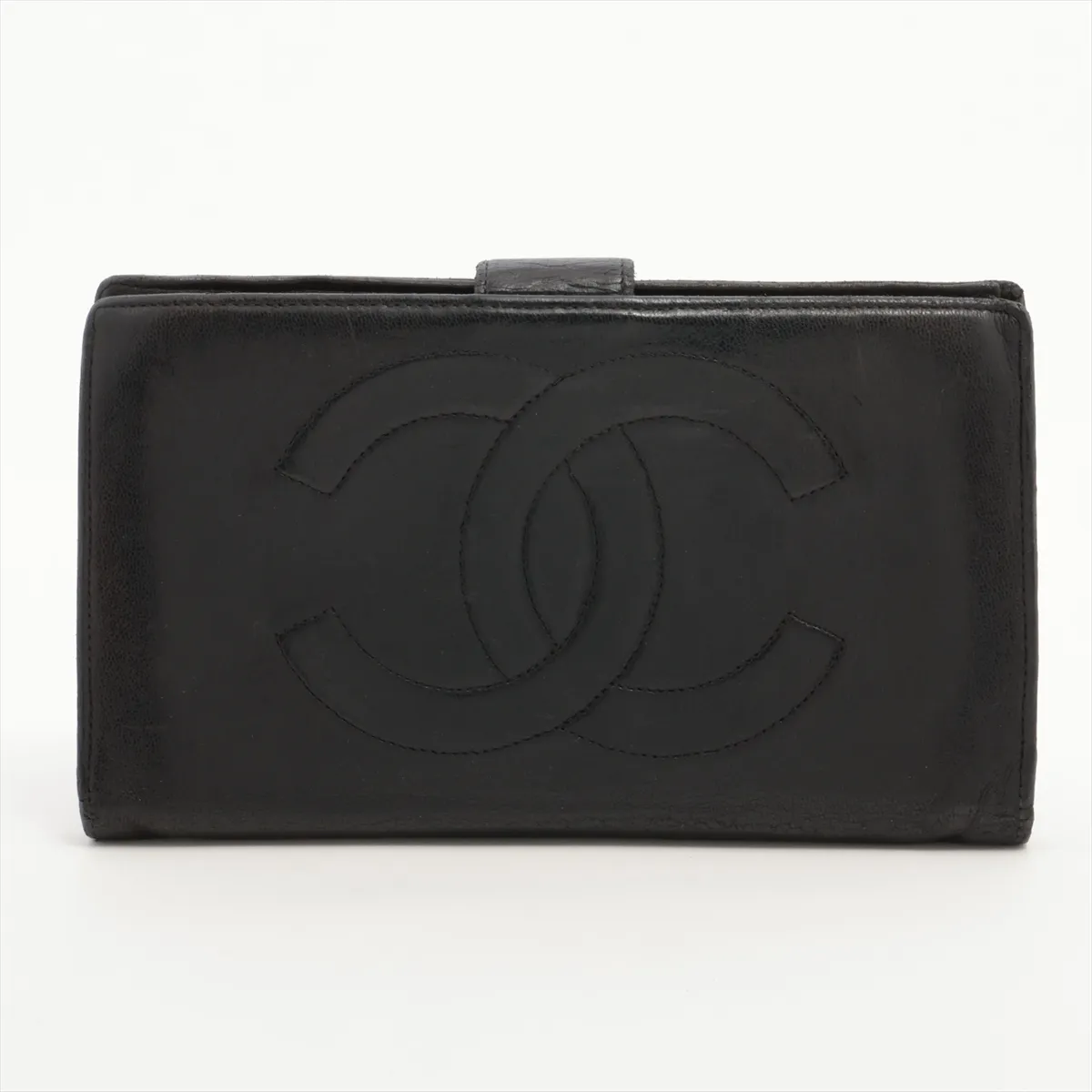 Coco Mark Leather Long Wallet, Black with Gold Hardware. Serial number sticker area has been cut off. — view 2