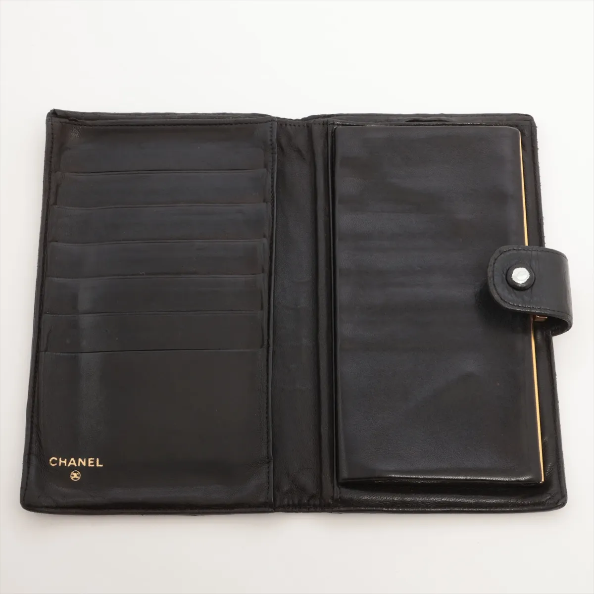 Coco Mark Leather Long Wallet, Black with Gold Hardware. Serial number sticker area has been cut off. — view 3