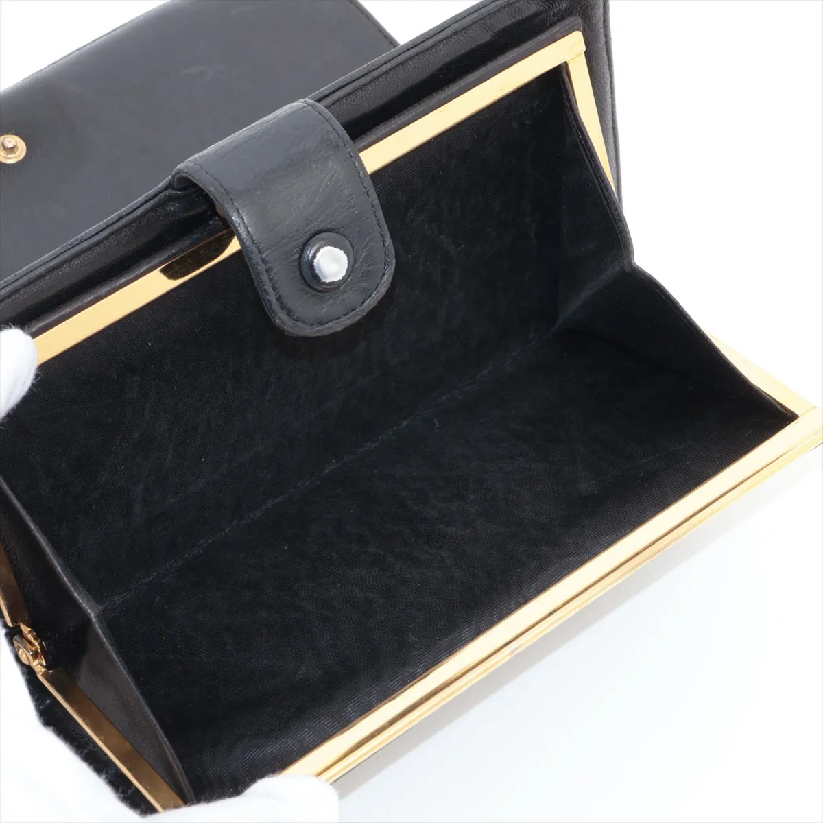 Coco Mark Leather Long Wallet, Black with Gold Hardware. Serial number sticker area has been cut off. — view 7