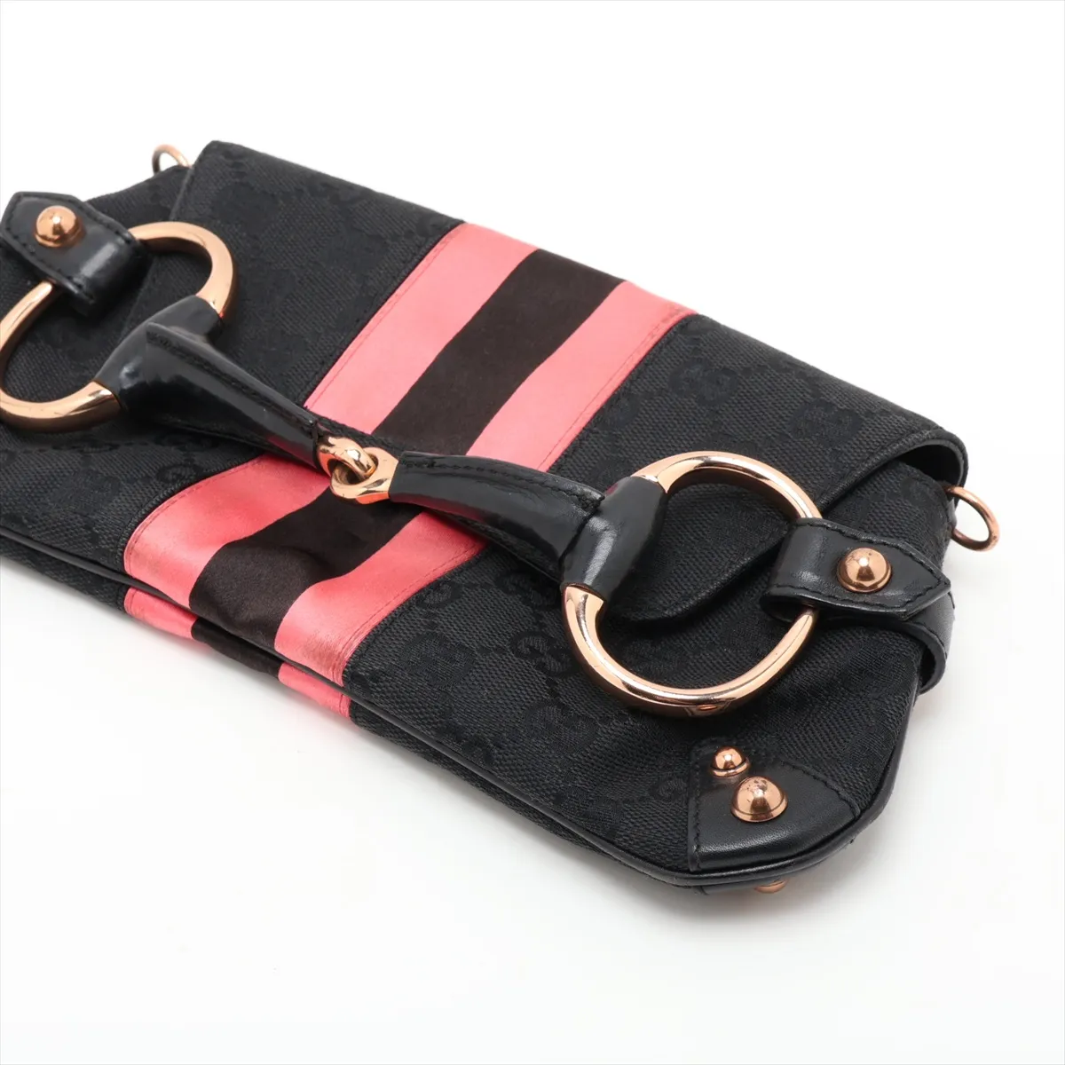 GG Canvas Horsebit 129497 Canvas x Leather Chain Shoulder Bag, Black — view 3