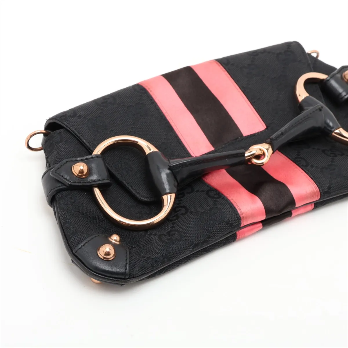 GG Canvas Horsebit 129497 Canvas x Leather Chain Shoulder Bag, Black — view 4