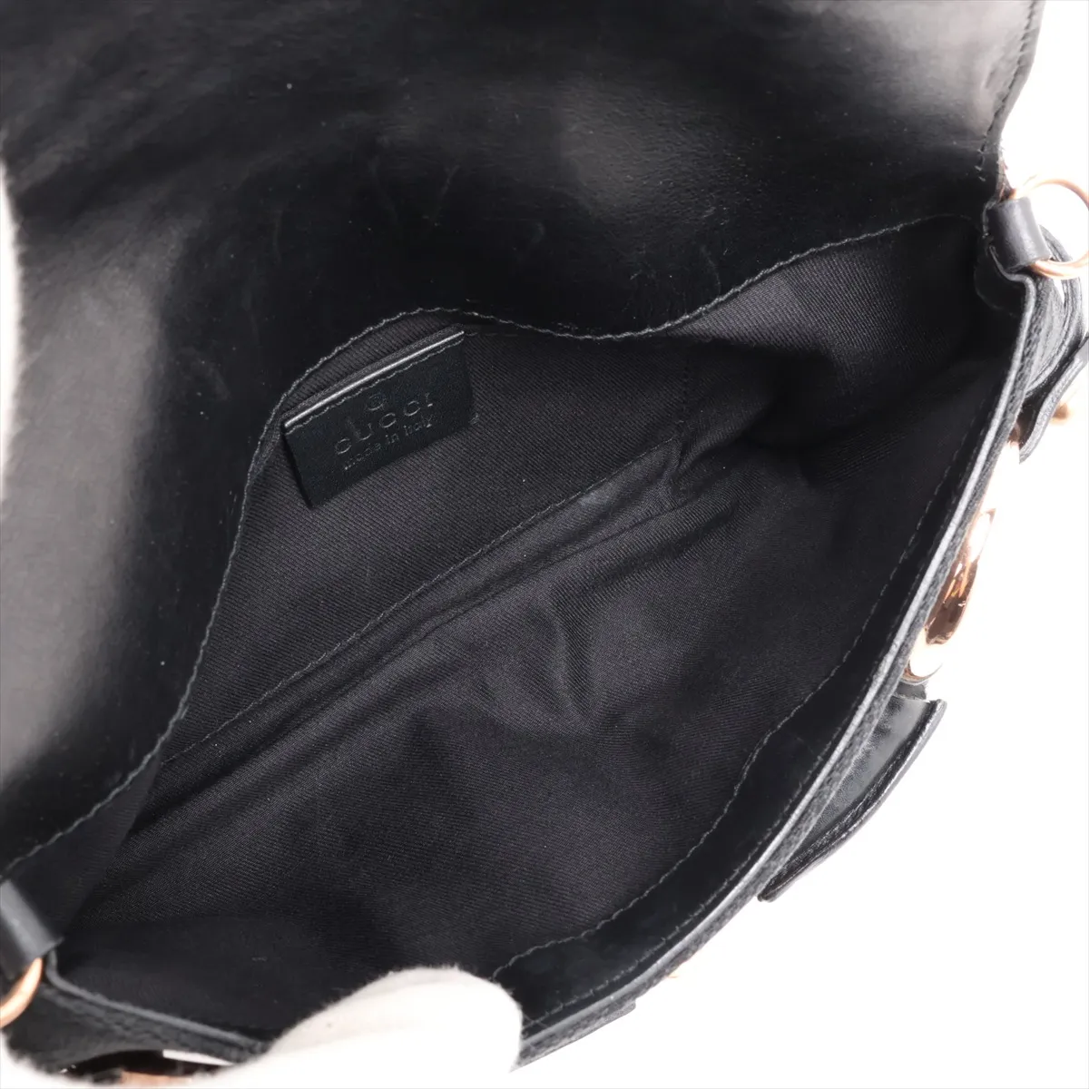 GG Canvas Horsebit 129497 Canvas x Leather Chain Shoulder Bag, Black — view 6