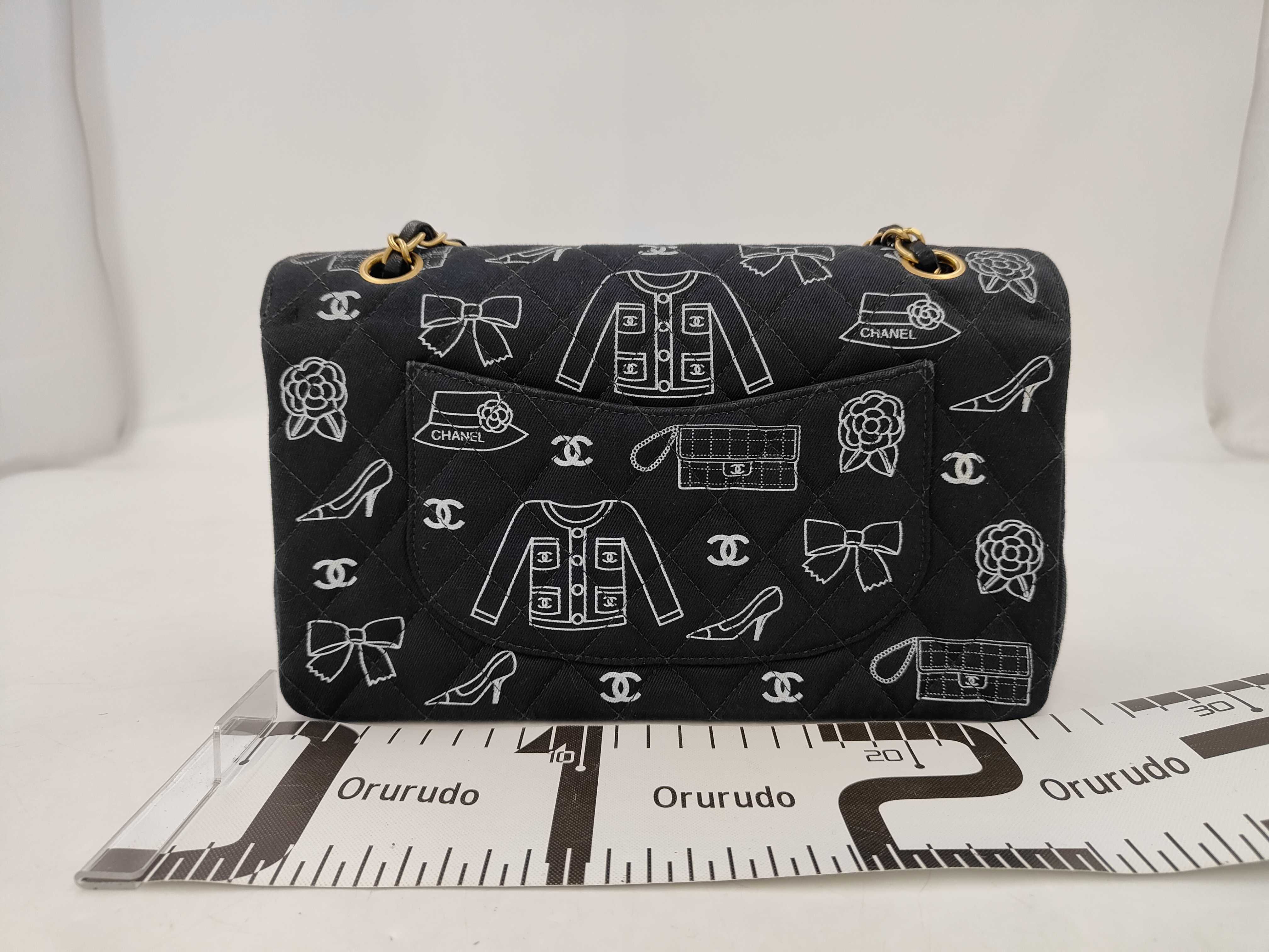 Double Flap Icon Print Canvas Black GP Shoulder Bag — view 2