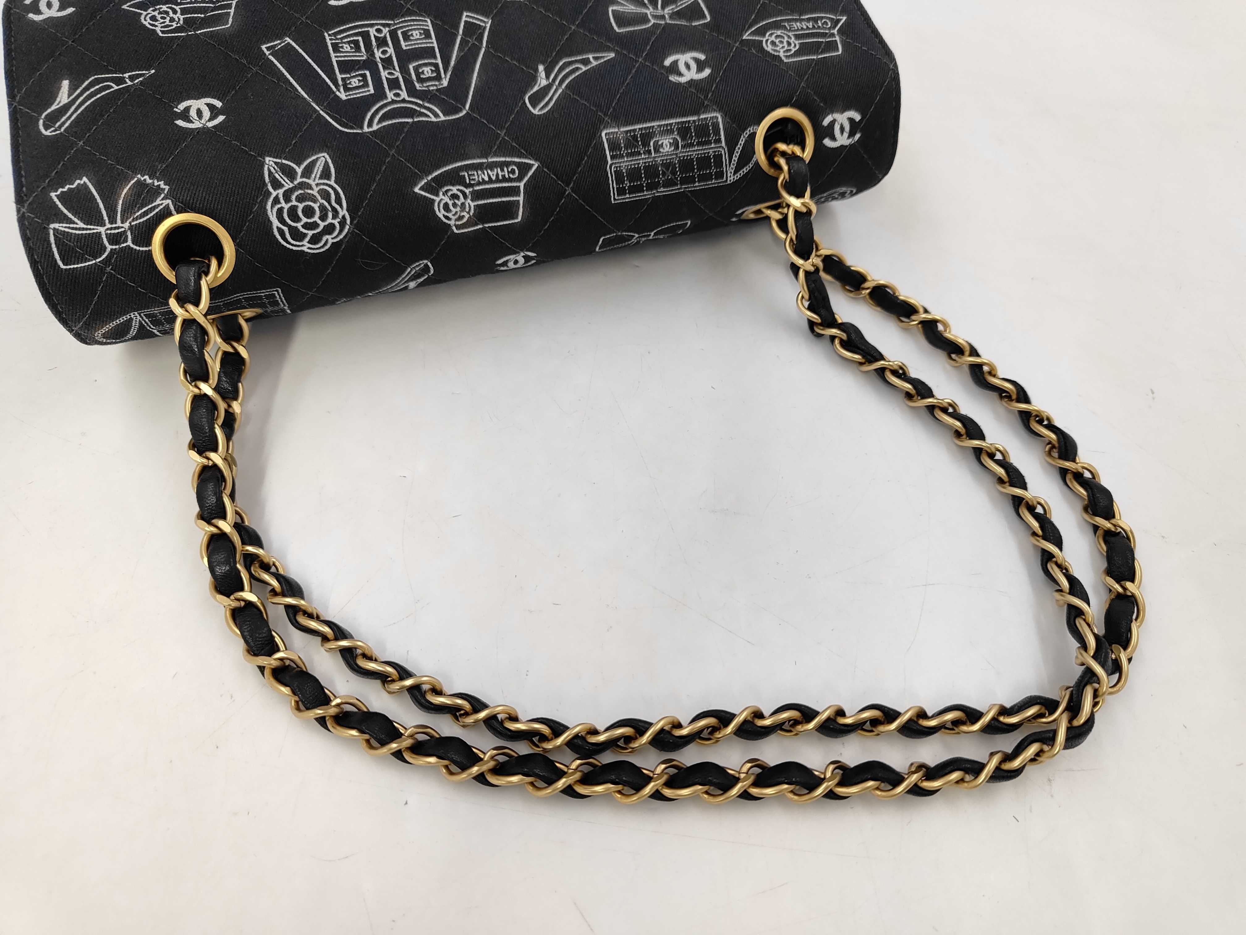 Double Flap Icon Print Canvas Black GP Shoulder Bag — view 3