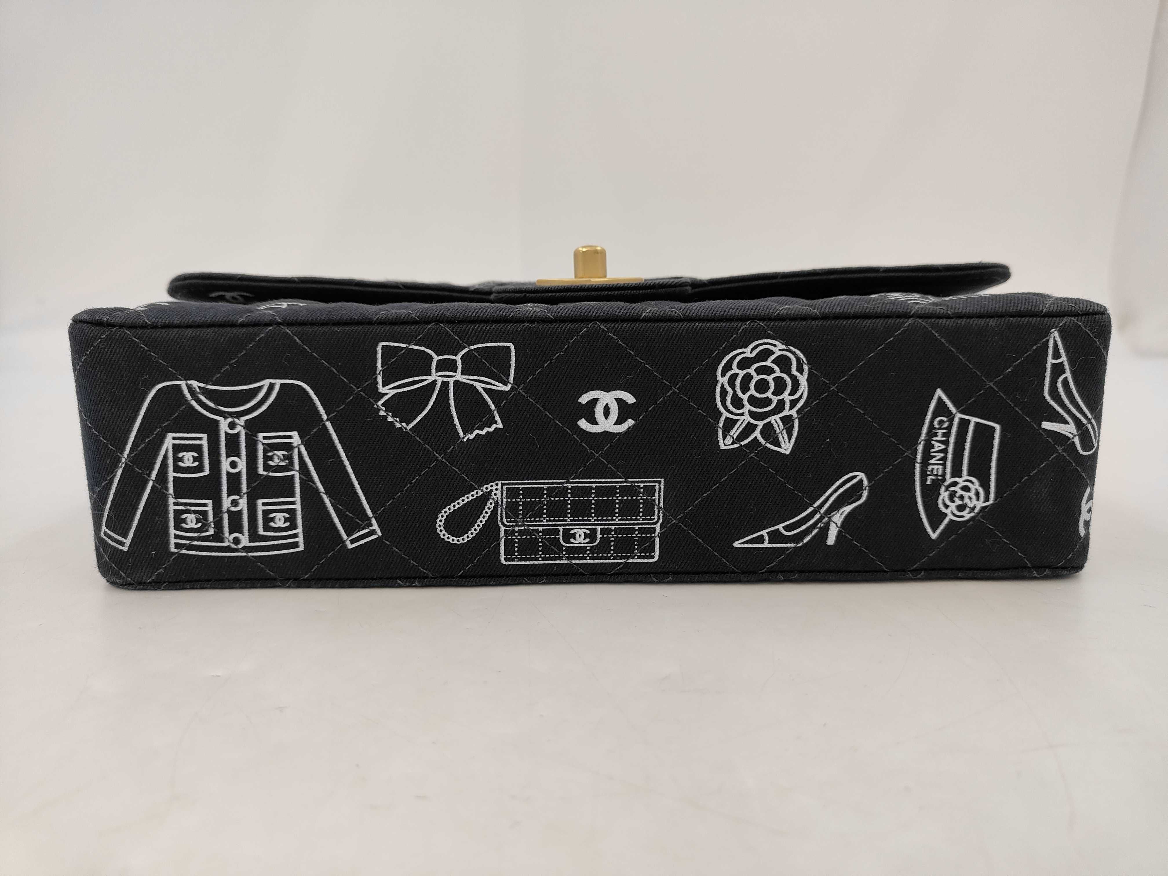 Double Flap Icon Print Canvas Black GP Shoulder Bag — view 5