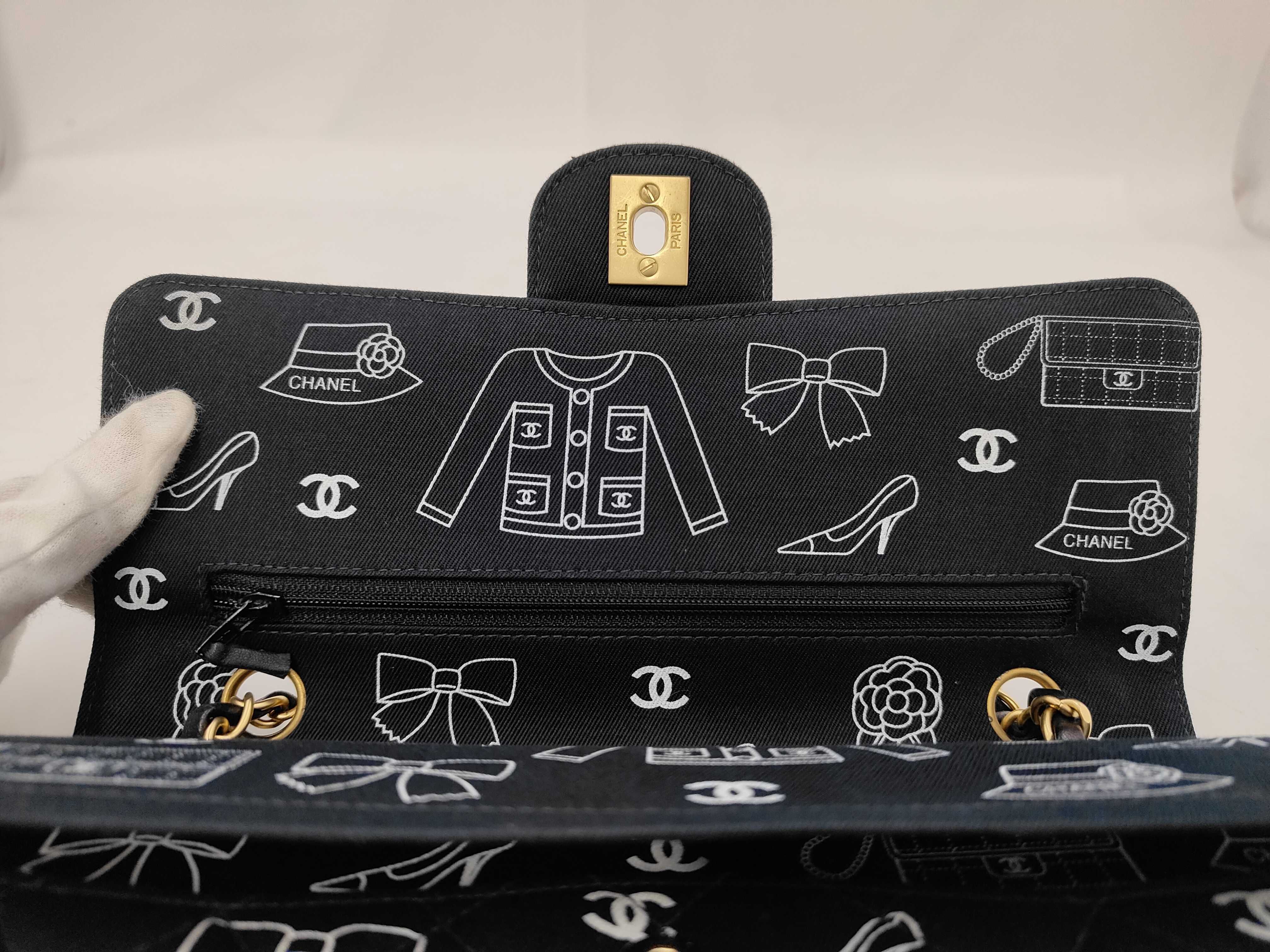 Double Flap Icon Print Canvas Black GP Shoulder Bag — view 7