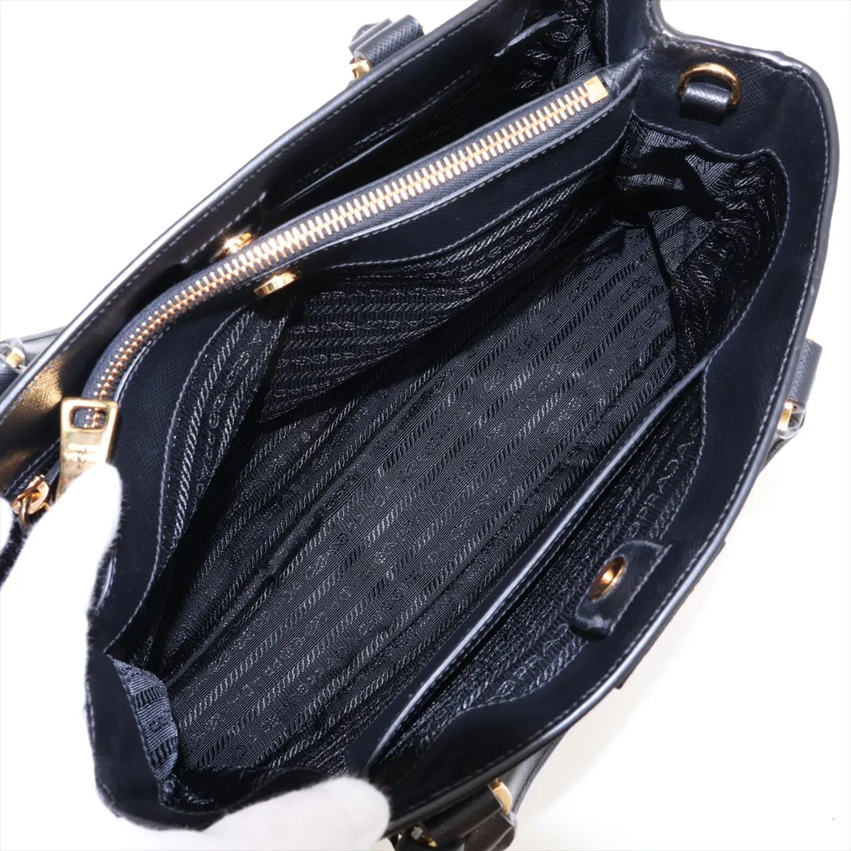 Saffiano Leather 2-Way Handbag, Black — view 11