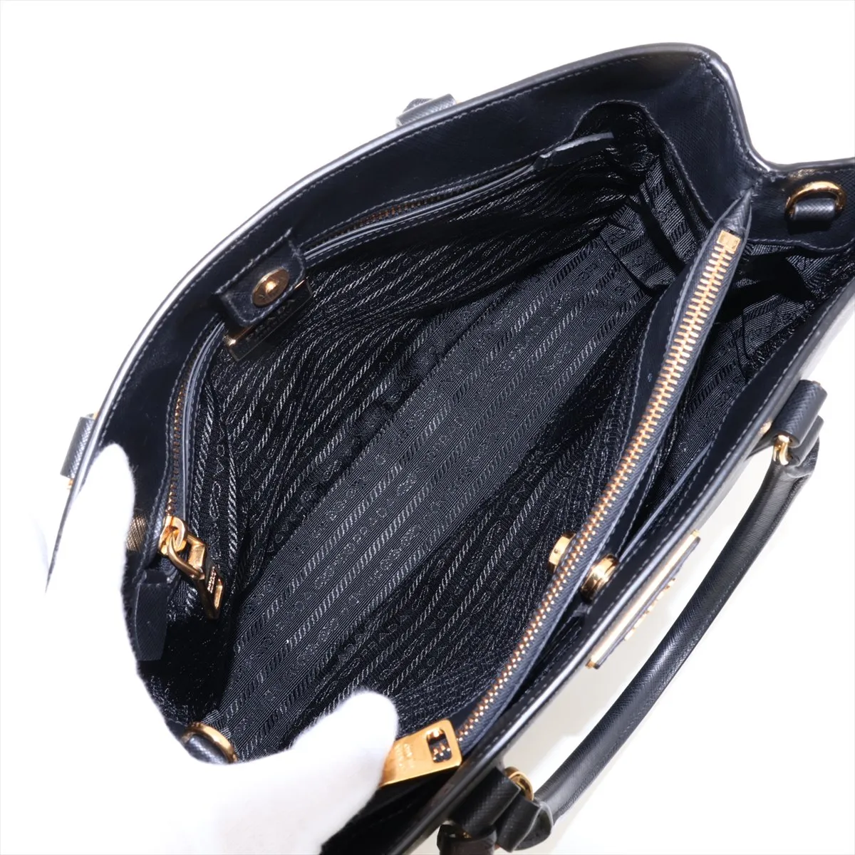 Saffiano Leather 2-Way Handbag, Black — view 8