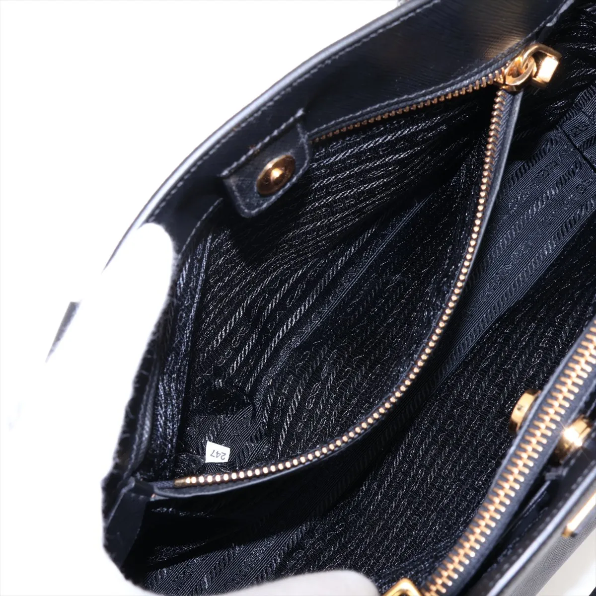 Saffiano Leather 2-Way Handbag, Black — view 9