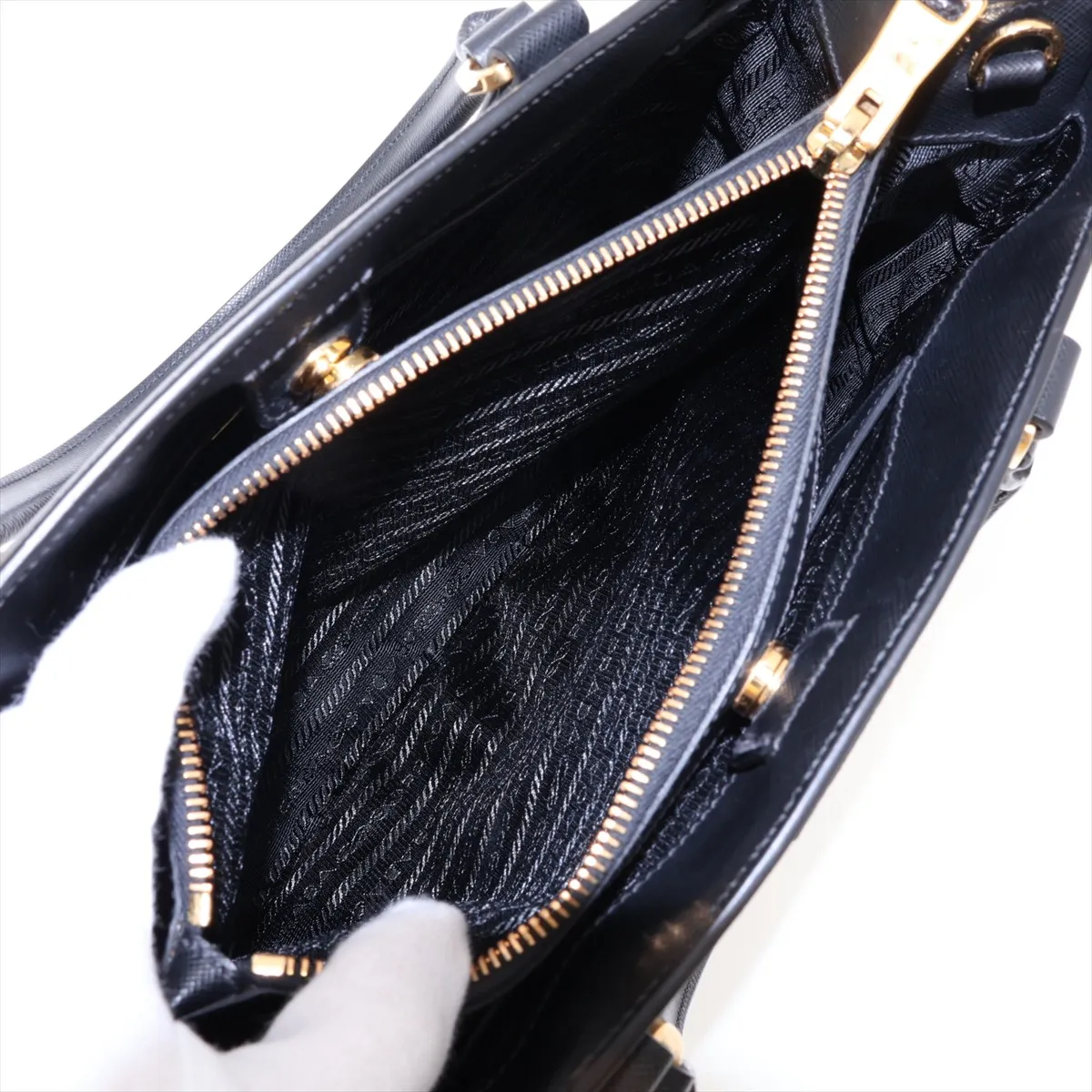 Saffiano Leather 2-Way Handbag, Black — view 10